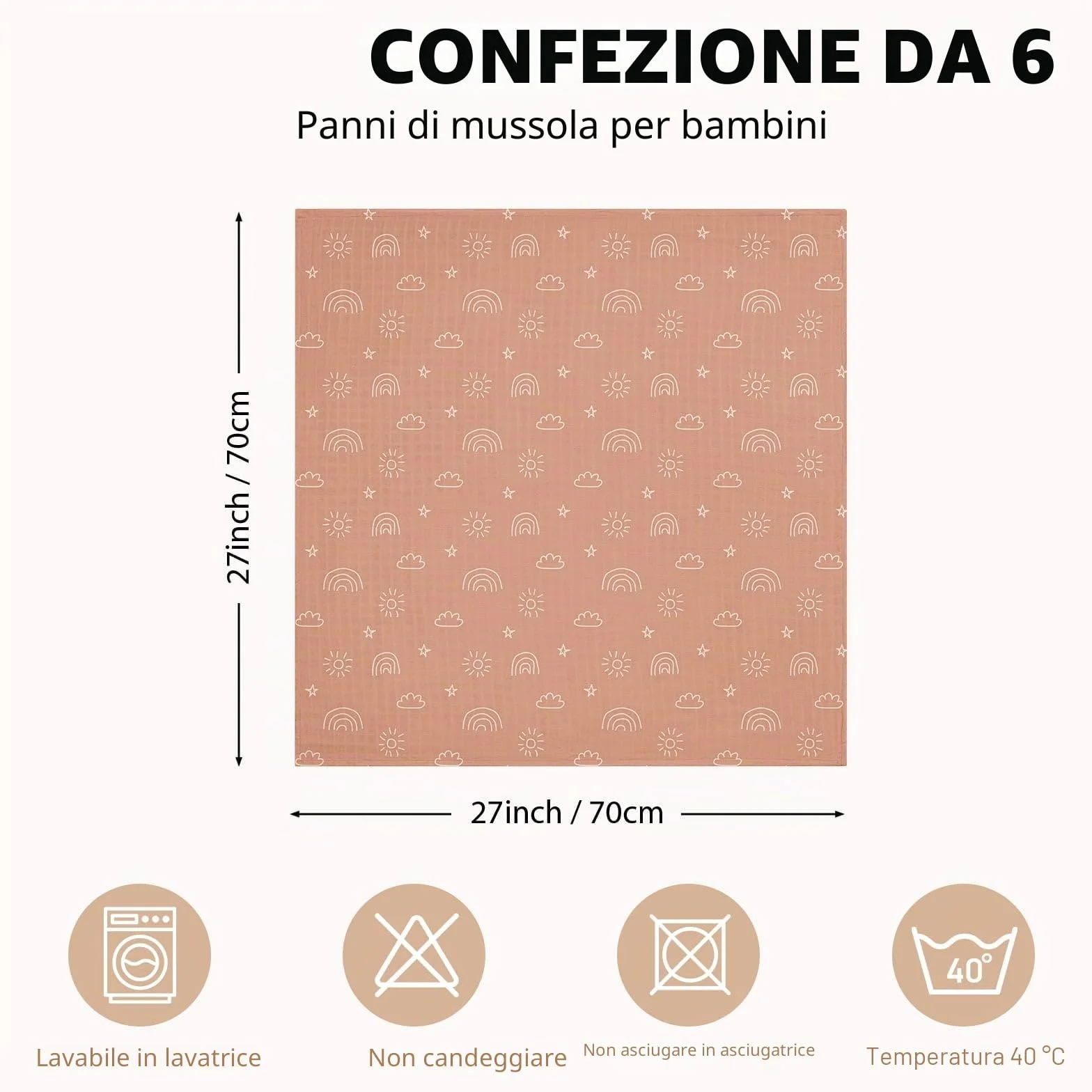 Yoofoss confezione da 6 panni in mussola per neonati 70x70 cm cotone assorbenti pieghevoli