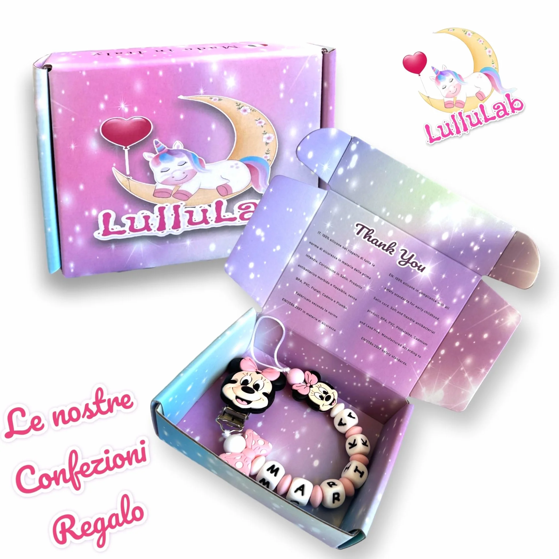 Catenella Portaciuccio Personalizzata con Nome per Neonati, Clip Ciuccio Universale Anticaduta, Idea Regalo Nascita (Topolino)