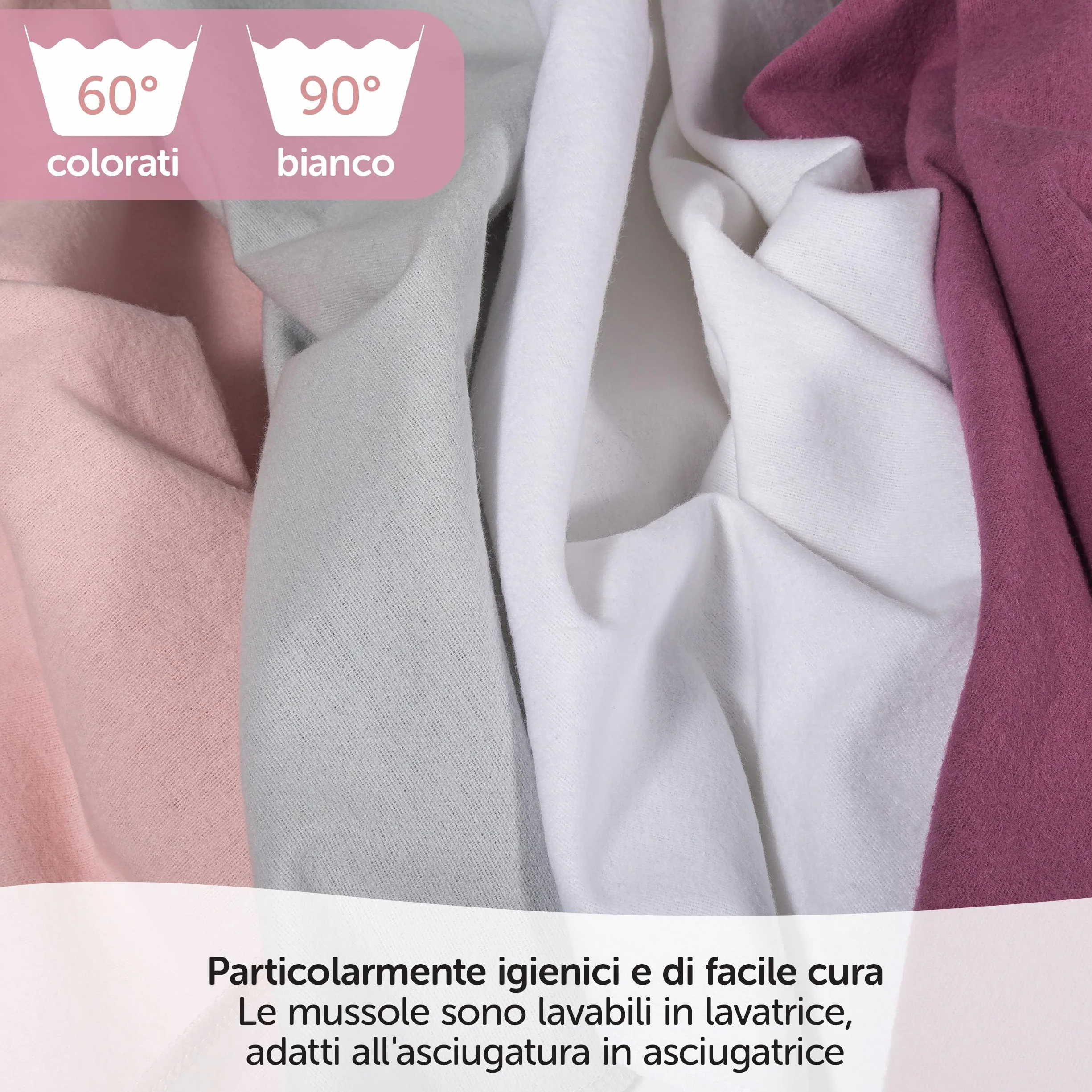 Teli in Mussola Neonato 80x80 cm 4 Pezzi Cotone 100% OekoTex Standard 100 Rosa Cipria