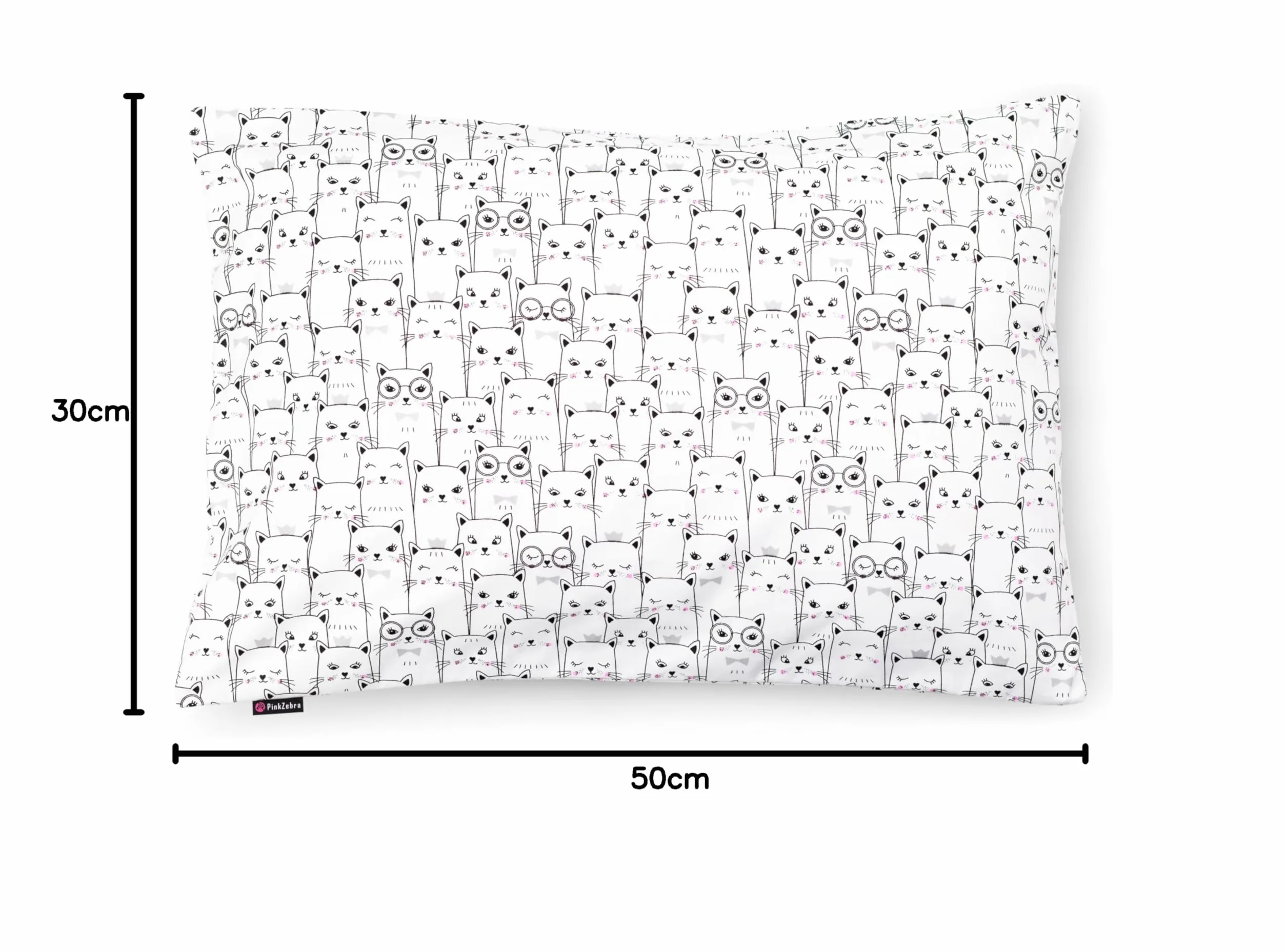 Federa per cuscino per bambini 30x50 cm 100% cotone con chiusura lampo gatti bianchi