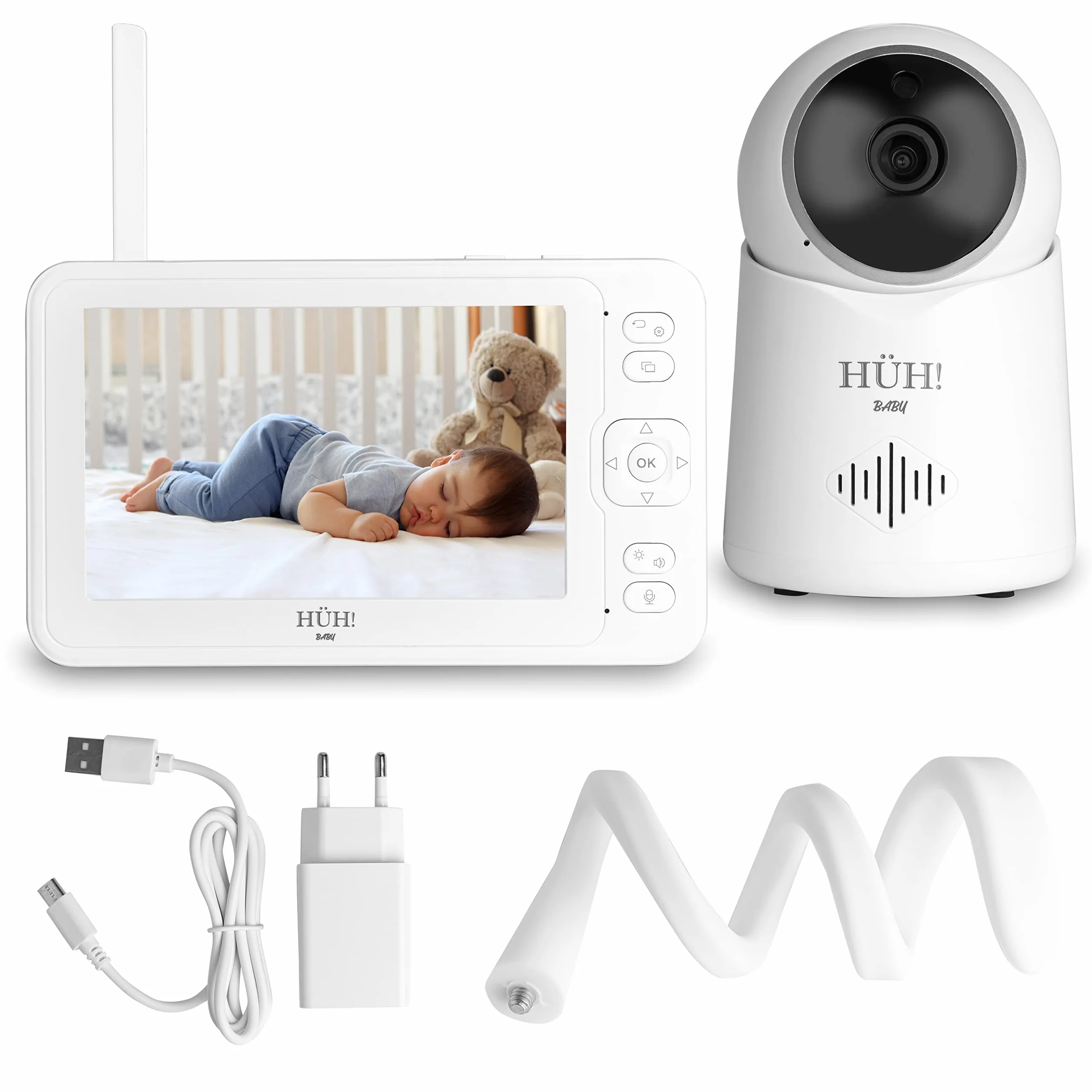 Baby Monitor Video e Audio 5" Senza WiFi Telecamera Neonati HD Visione Notturna Audio Bidirezionale VOX Batteria 3600mAh