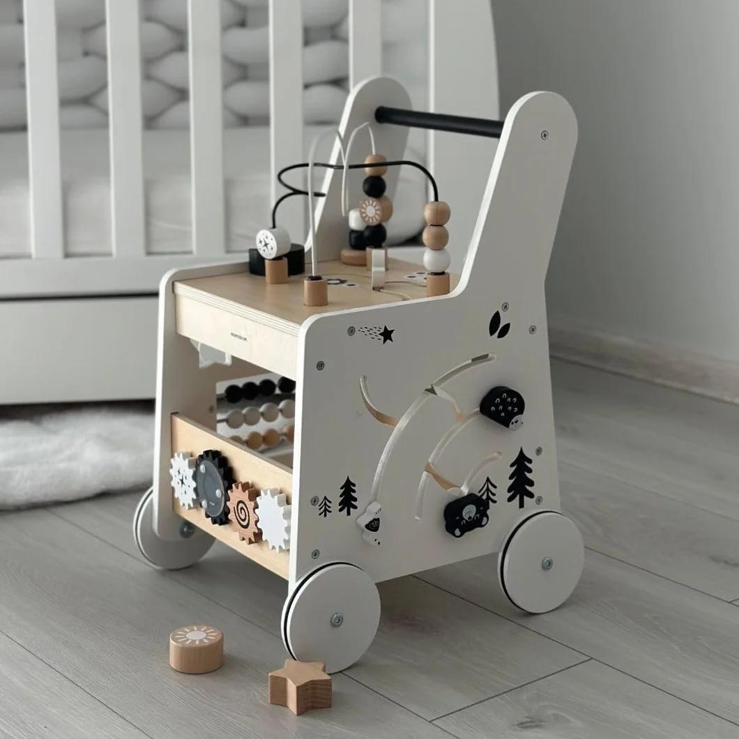 Mamabrum Primi Passi 6 w 1 Spintore Legno Tavolo Didattico Giochi Bambini Abaco Loop Motorio 31x28x49cm