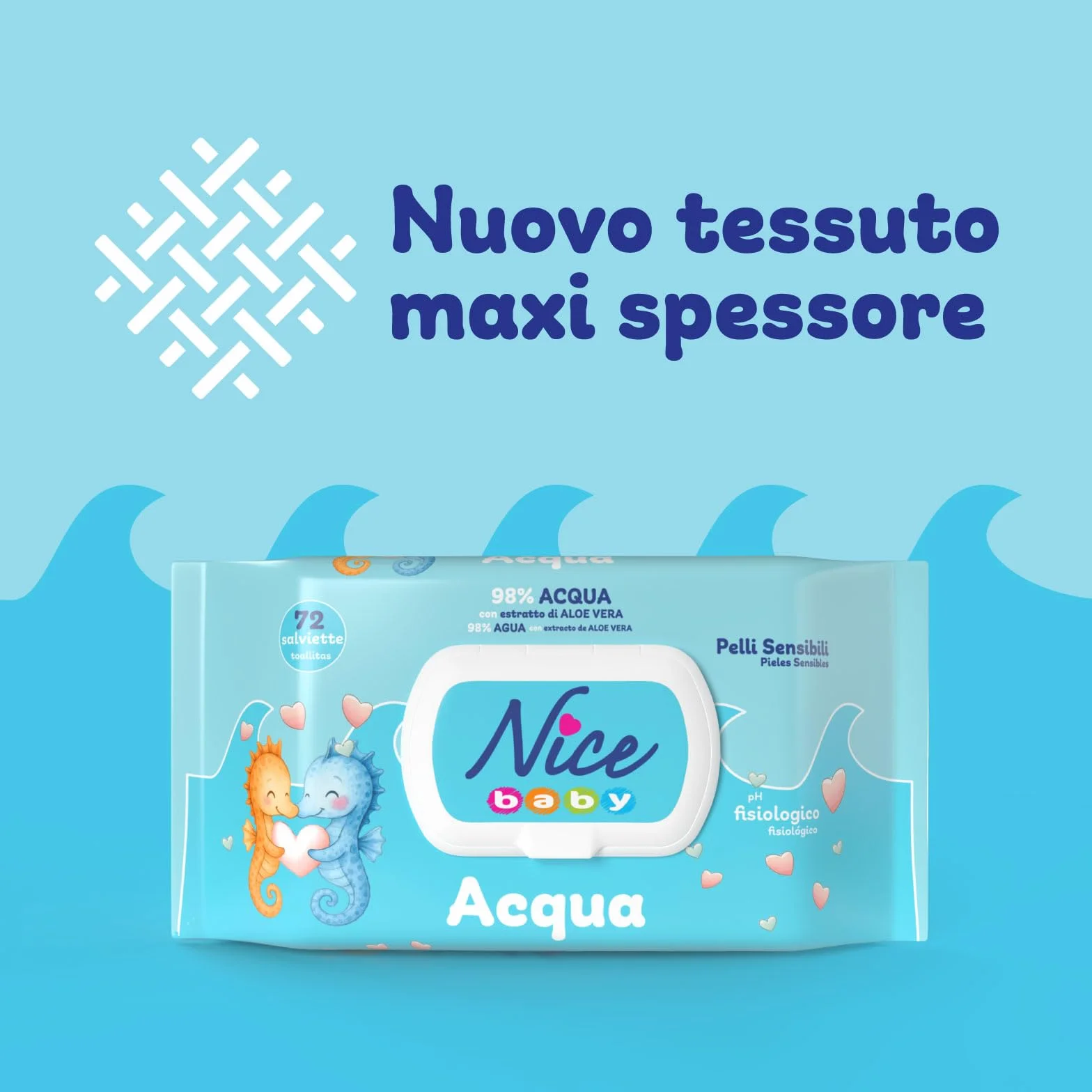 Nice Baby Acqua Salviette per Cambio Pannolino 98% Acqua Aloe 72 szt.
