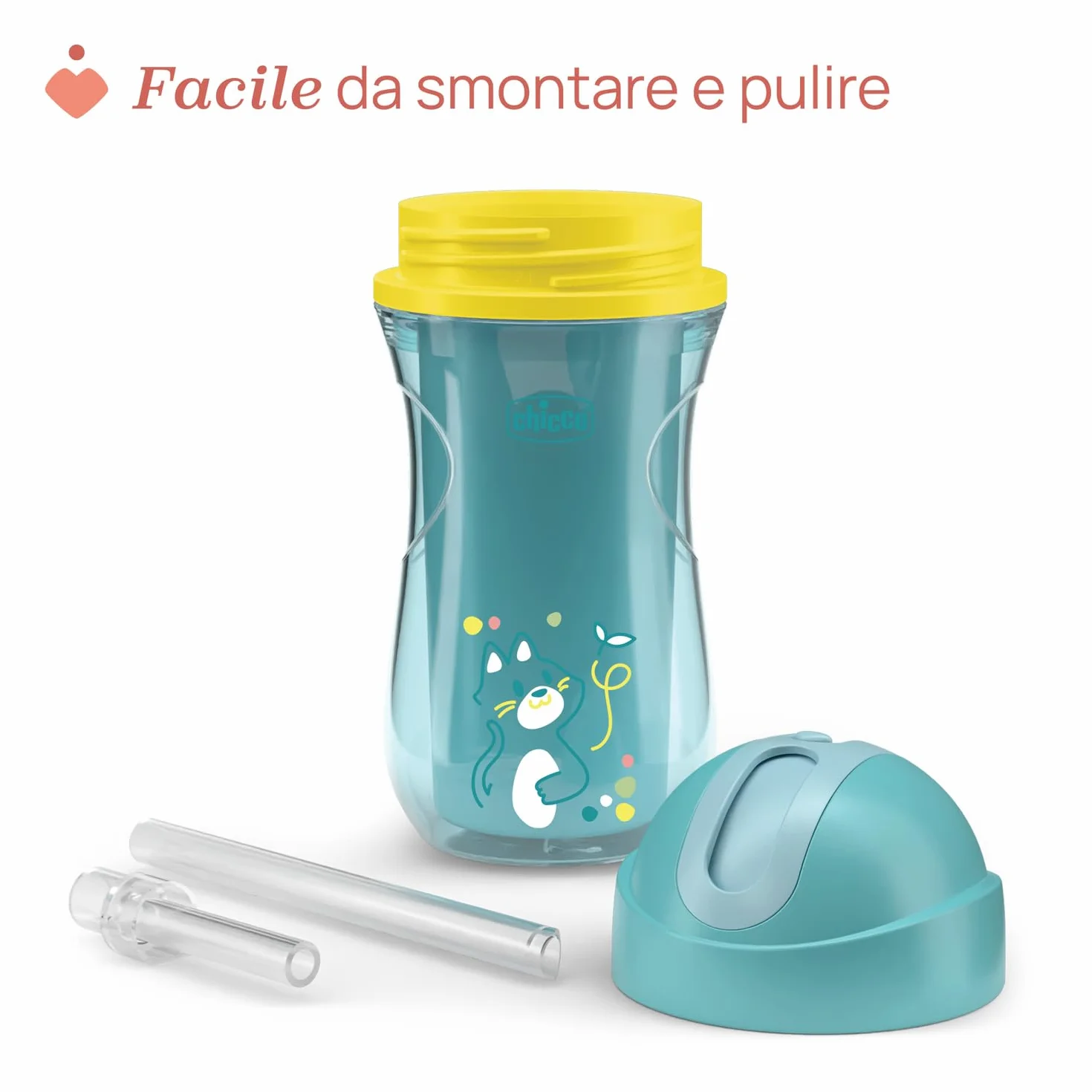 Chicco Bicchiere Antigoccia Silicone 266 ml Tazza Biberon Termica Cannuccia Flessibile Senza BPA Azzurro 14+ Mesi