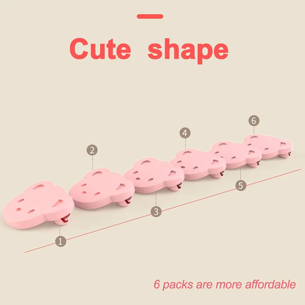 Clip di sicurezza per bambini in plastica, 6 pezzi multifunzione per vestiti tovaglie pannolini orso rosa