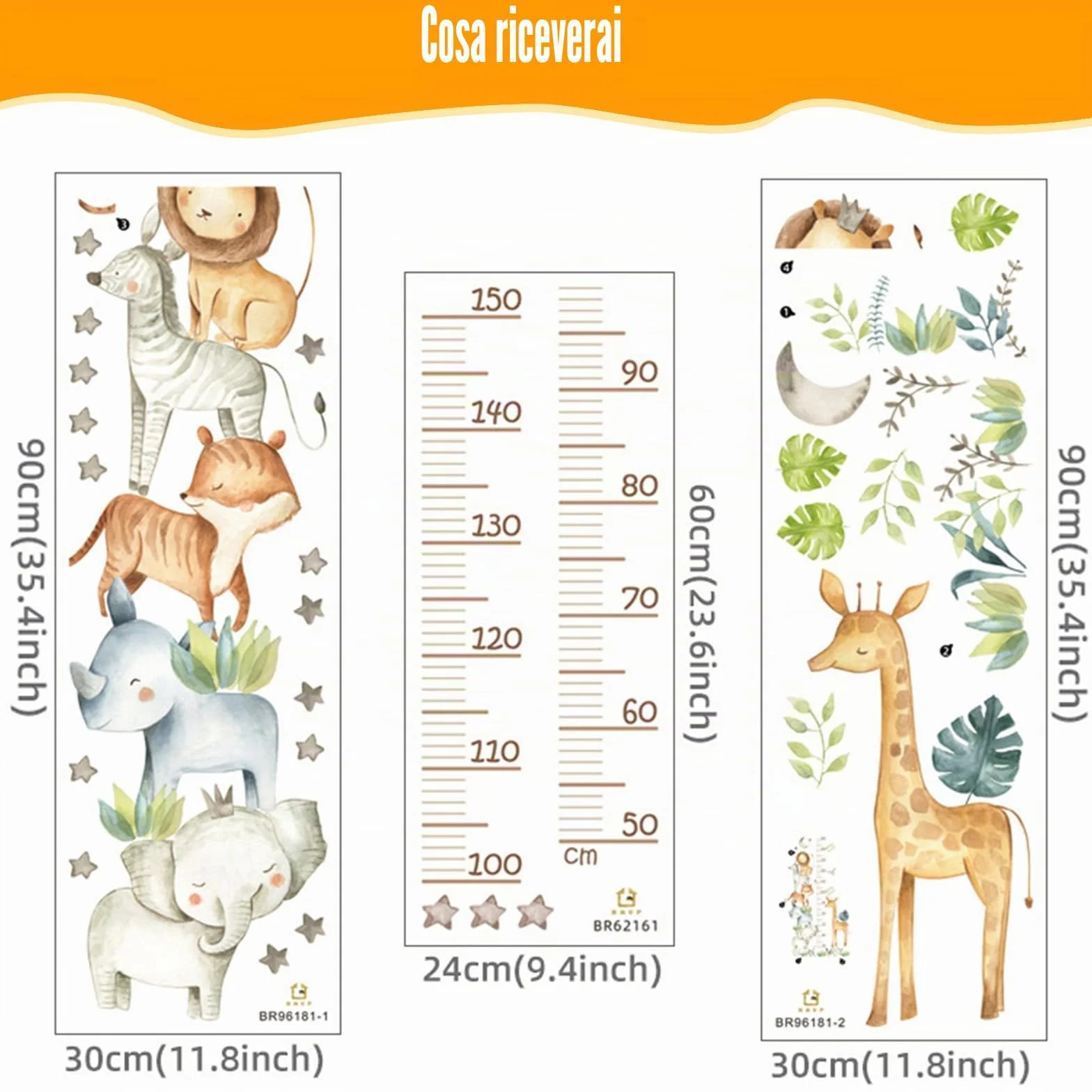 Forhome Adesivo Murale Autoadesivo Tabella di Altezza per Bambini Animali della Foresta 50-150 cm