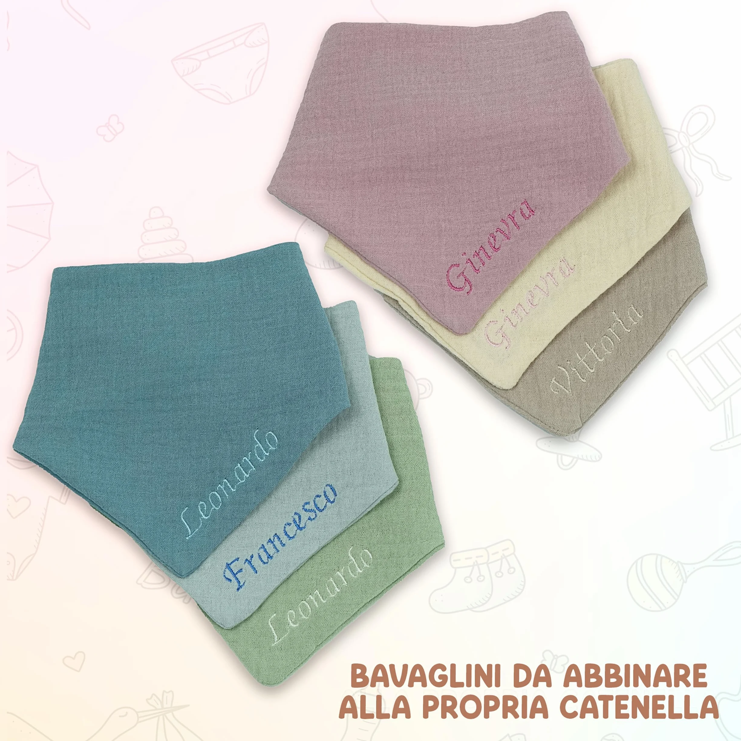 Portaciuccio Personalizzato con Nome Ricamato 2 Pezzi Rosa-Beige Filo e Poesia