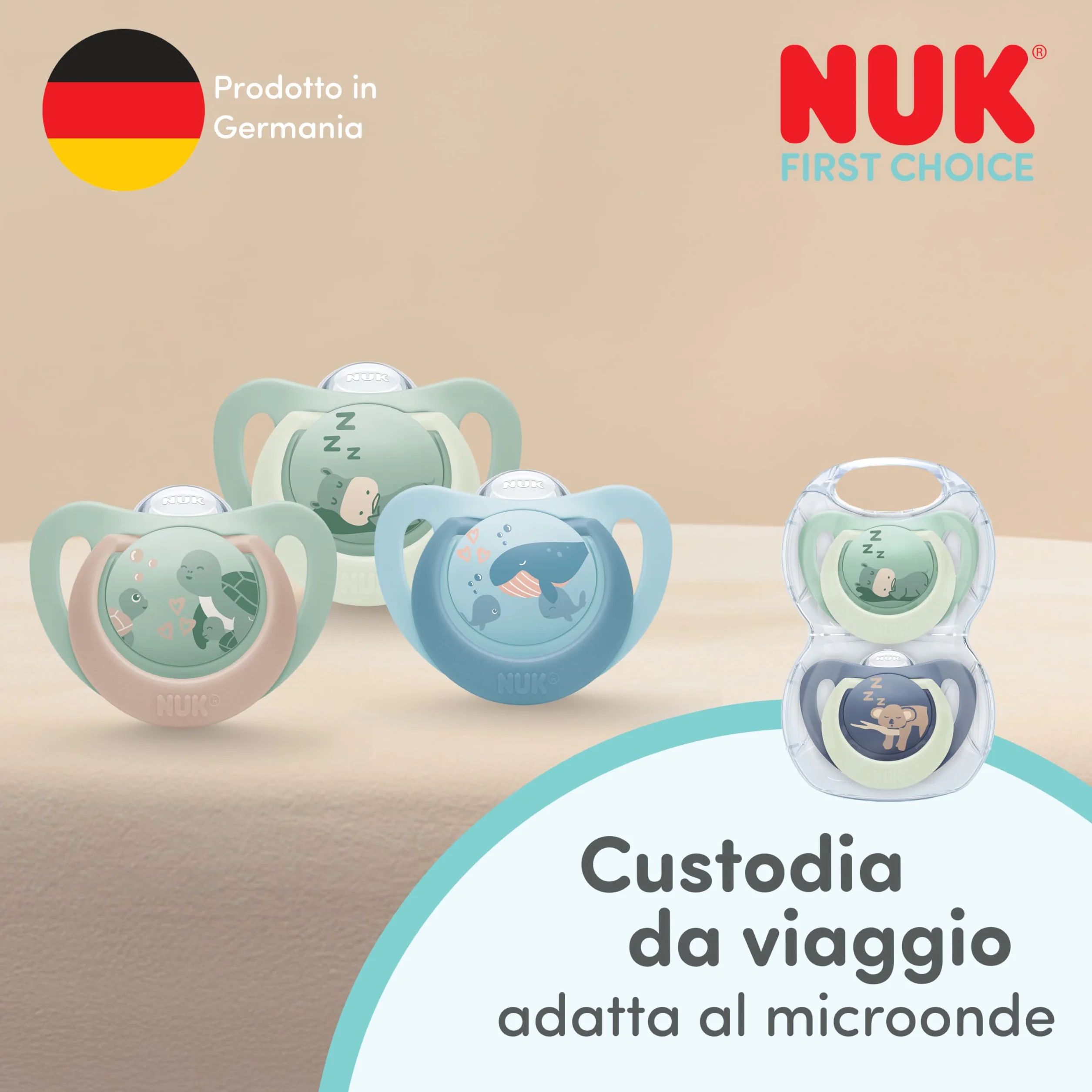 NUK First Choice Day & Night Ciuccio Ortodontico 18-36 Mesi Illuminante Confezione da 4