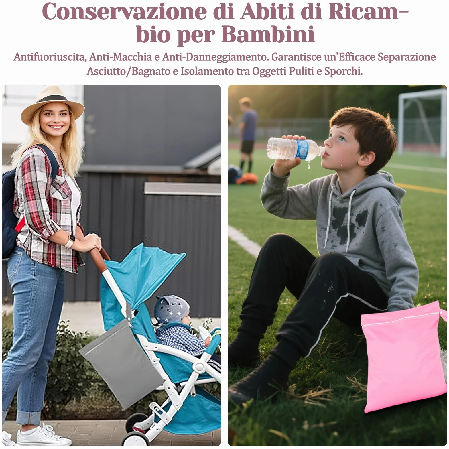 Sacca Impermeabile Wet Bag 40x30 cm Porta Pannolini Salviette Zip Manico Riutilizzabile Pieghevole 2 Pezzi