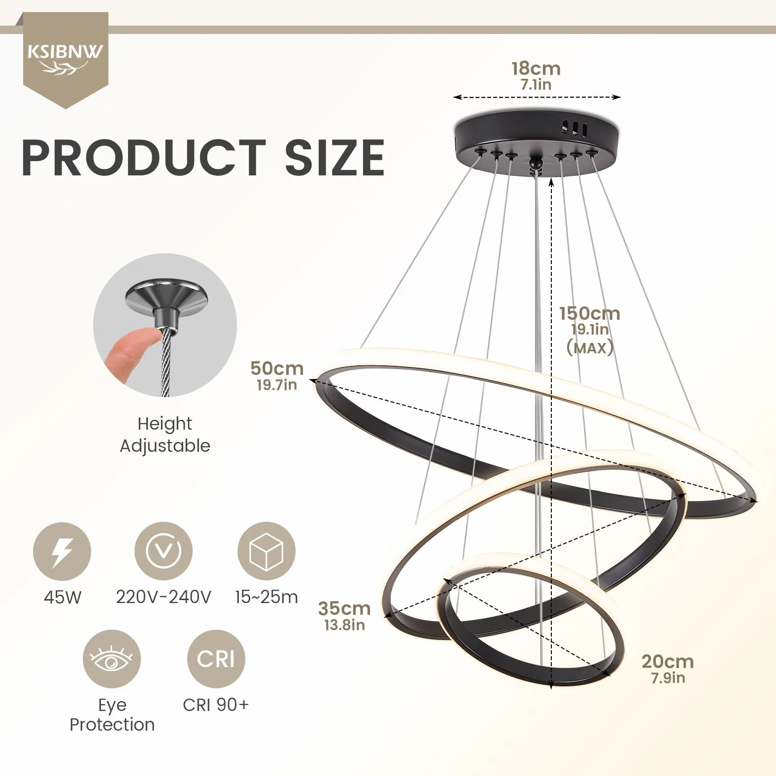 KSIBNW Lampadario Camera A Sospensione LED, Moderna Lampadario Soggiorno Dimmerabili 2700K-6500K Lampada A Sospensione con Telecomando & Controllo APP 3 Squillare Bianco Appendere Luci Regolabile