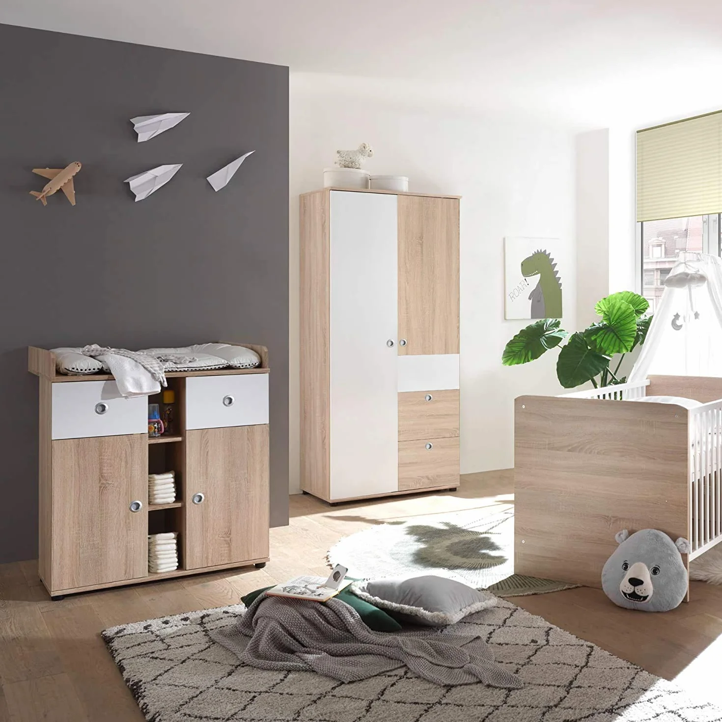AVANTI TRENDSTORE Werni Fasciatoio in legno laminato colore quercia Sonoma/bianco