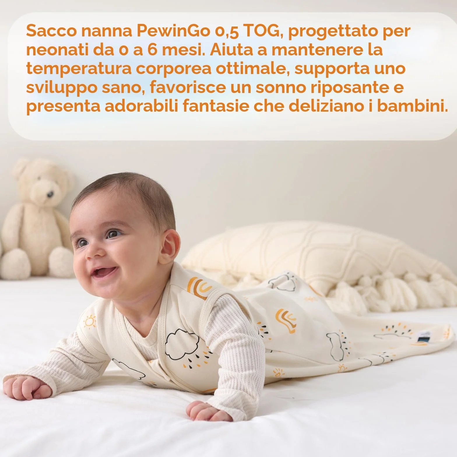 Sacco Nanna Neonato 0-6 Mesi 0.5 TOG 2 Pezzi Cotone Biologico OEKO-TEX Cerniera Doppia