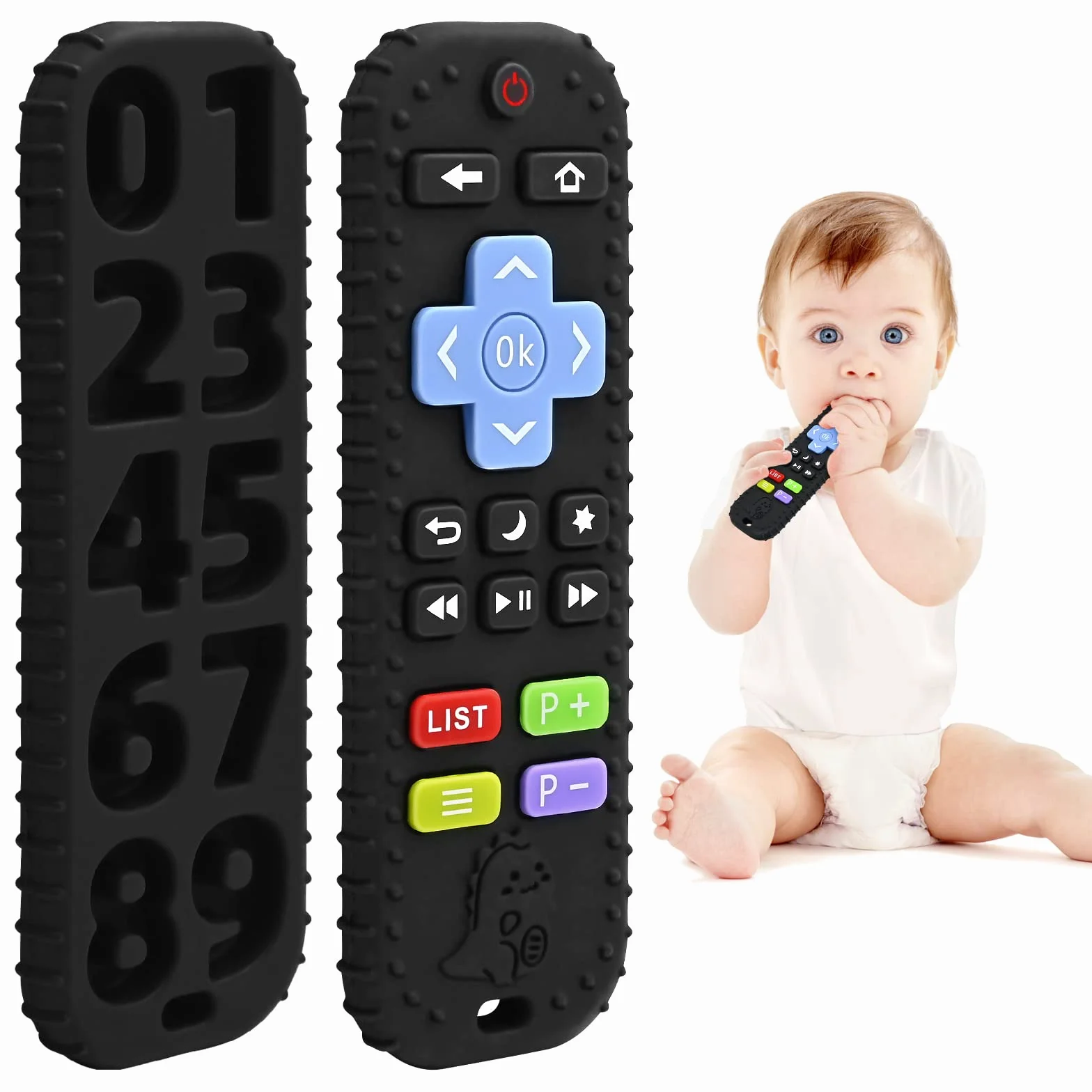 Giocattoli Sensoriali in Silicone per Dentizione Bambini 3-12 Mesi, Telecomando Bagno Neonato Nero