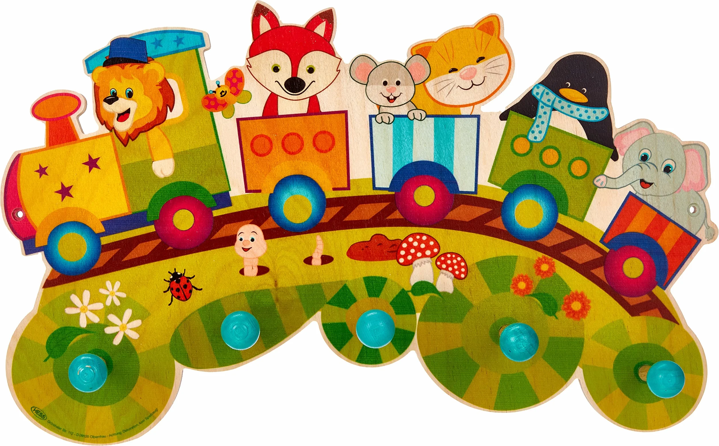 Hess Holzspielzeug Appendiabiti in Legno Serie ferroviaria 5 Ganci per Bambini