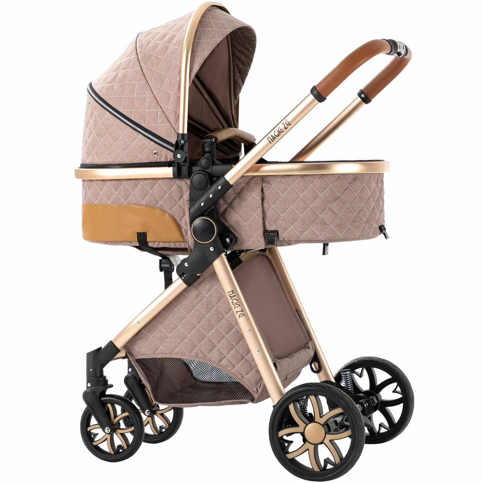 Passeggino 3 in 1 Trio Neonati Carrozzina Reversibile Spinta Bidirezionale Visione Aperta V9 Khaki