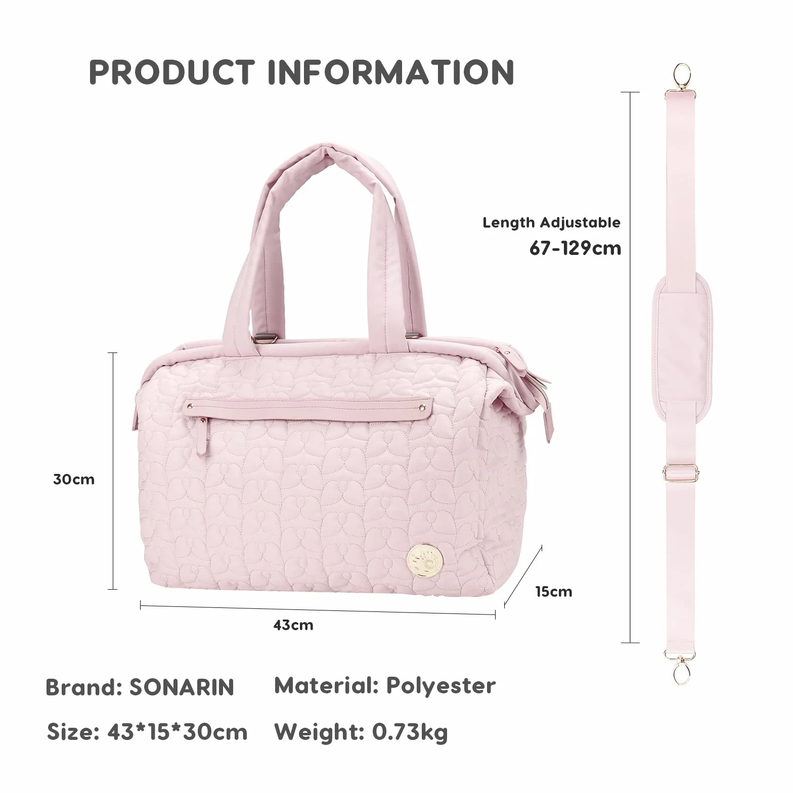 SONARIN Multitasche Fasciatoio Neonato Borsa Tracolla Grande Capacità Pannolini Viaggio Rosa