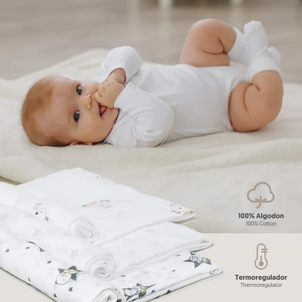 Interbaby Mussola Di Cotone Neonato Con Stampe Grigie 200 g