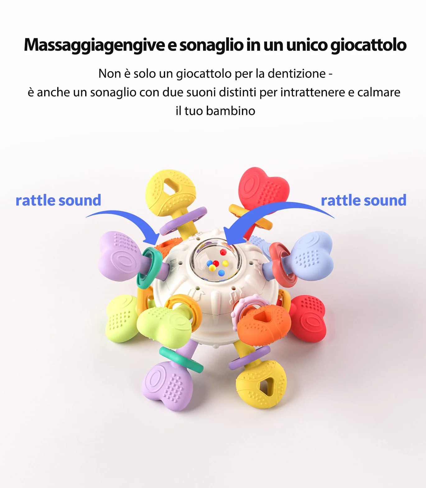 Infinno Sonaglio Dentizione Neonato 0-12 Mesi, Gioco Sensoriale Montessori in Silicone Alimentare