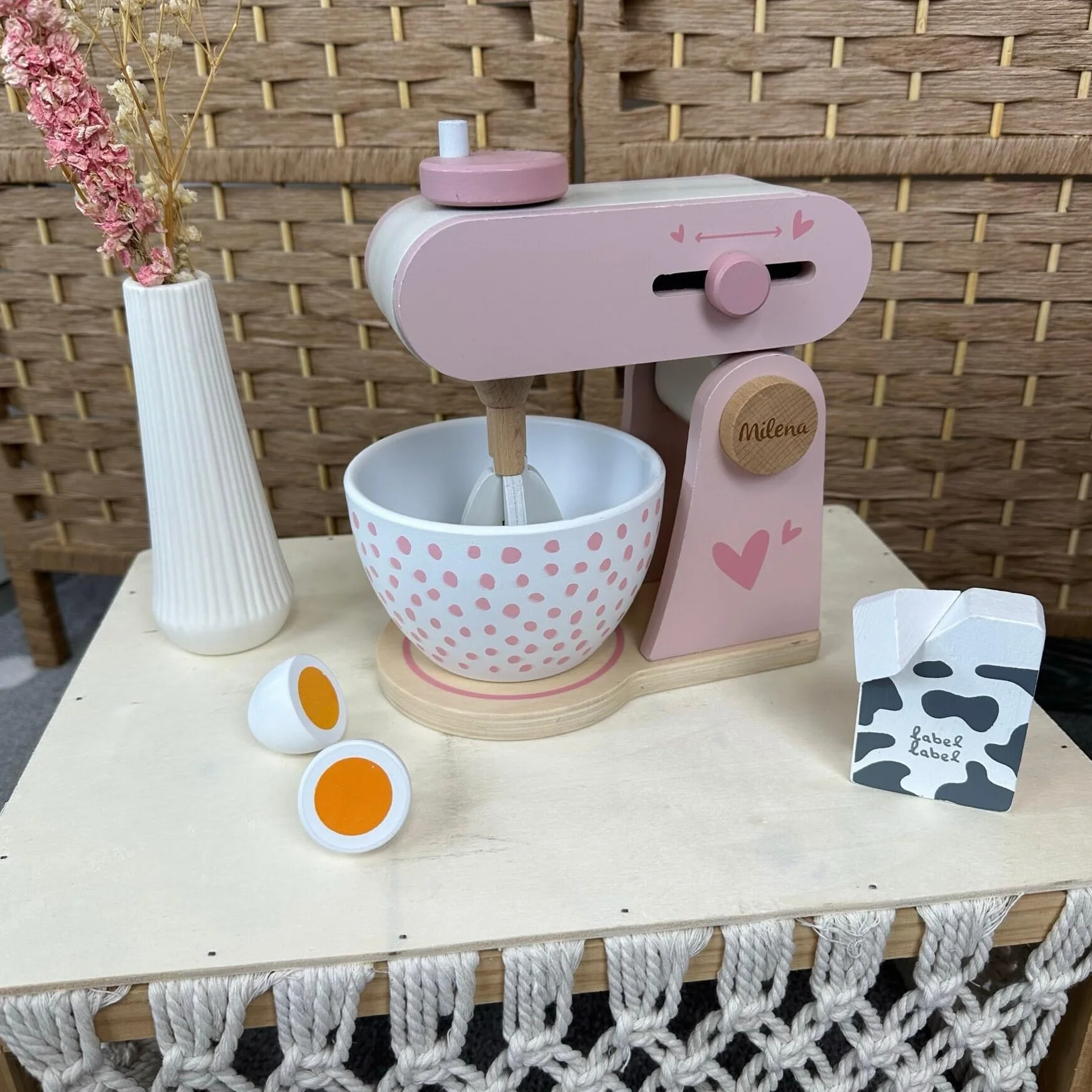 Label Label Robot da cucina giocattolo in legno Rosa per bambini 3 anni personalizzato