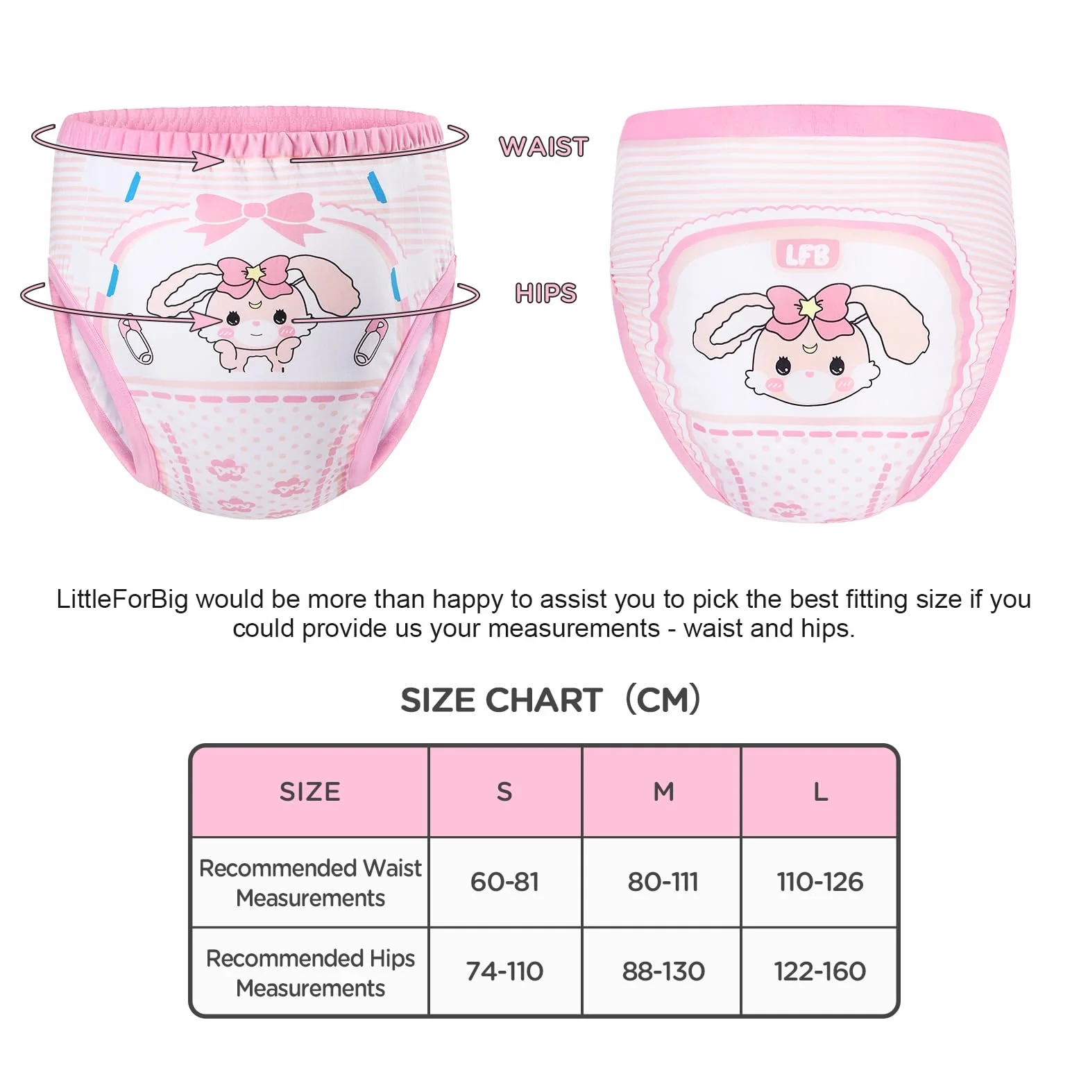 LittleForBig Mutandine Addestramento Adulti Cotone Morbido - Comode Lavabili Riutilizzabili Baby Usagi Rosa S