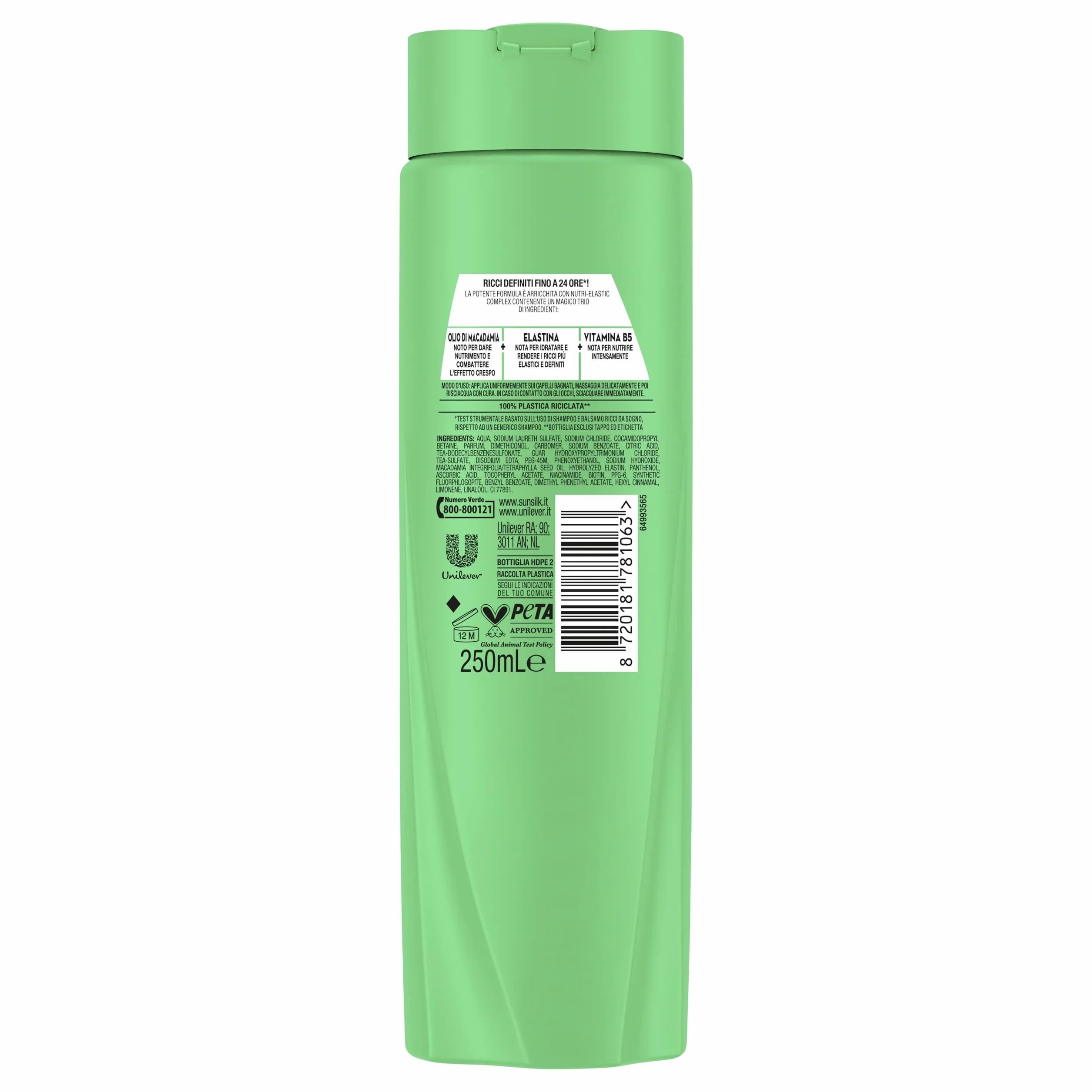 Sunsilk Shampoo Ricci da Sogno 250ml per Capelli Ricci Definiti ed Elastici con Olio di Macadamia, Elastina e Vitamina B5