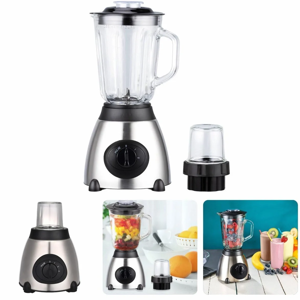 Royal Swiss Frullatore Mixer Acciaio Inox 1000W Caraffa 1.5L Vetro Temperato Nero