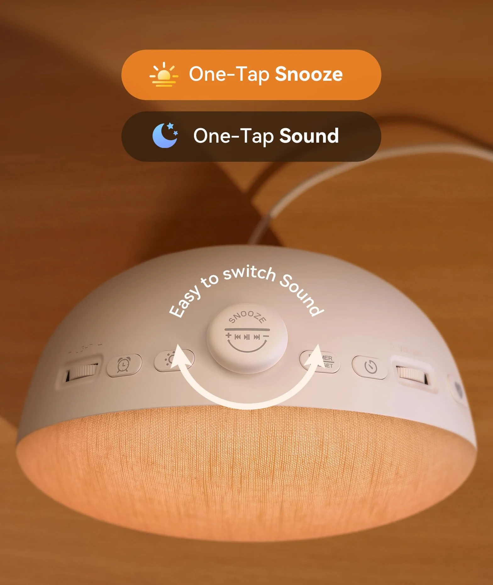 Dreamegg Sveglia Luminosa con Modalità Preferiti, Lampada da Comodino con Sveglia, 0-20 Livelli di Luminosità, 29 Tracce di Rumore Bianco per Adulti e Bambini, Funzione Snooze, per Camera da letto