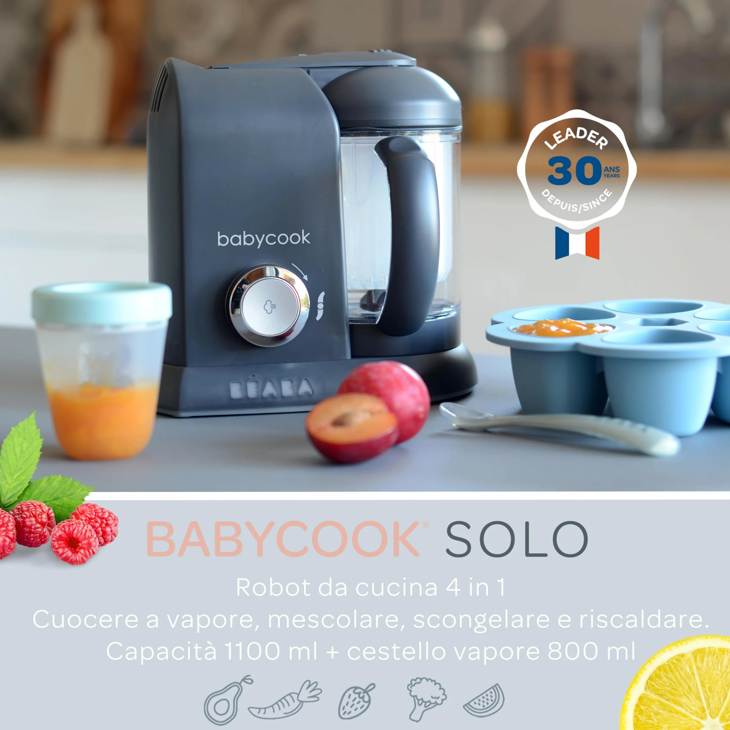 BÉABA Babycook Solo Robot do Pary 4 w 1 Mixer Cottura dla Niemowląt i Dzieci Ciemnoszary