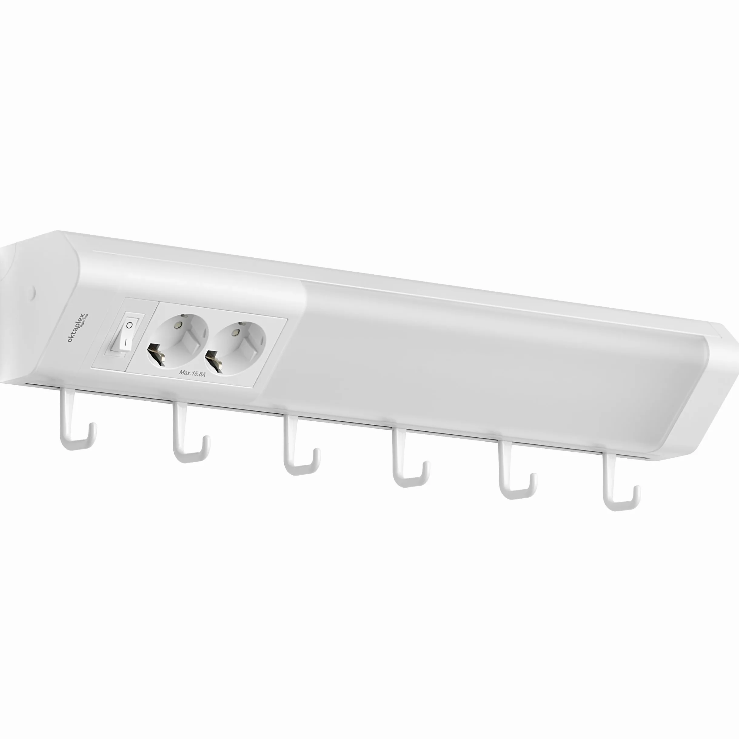 Oktaplex Talin lampada LED sottopensile con 2 prese 50 cm | 1085 lm e 9,7 W, 3000 K bianco caldo su 230 V, due prese integrate e 6 ganci per utensili