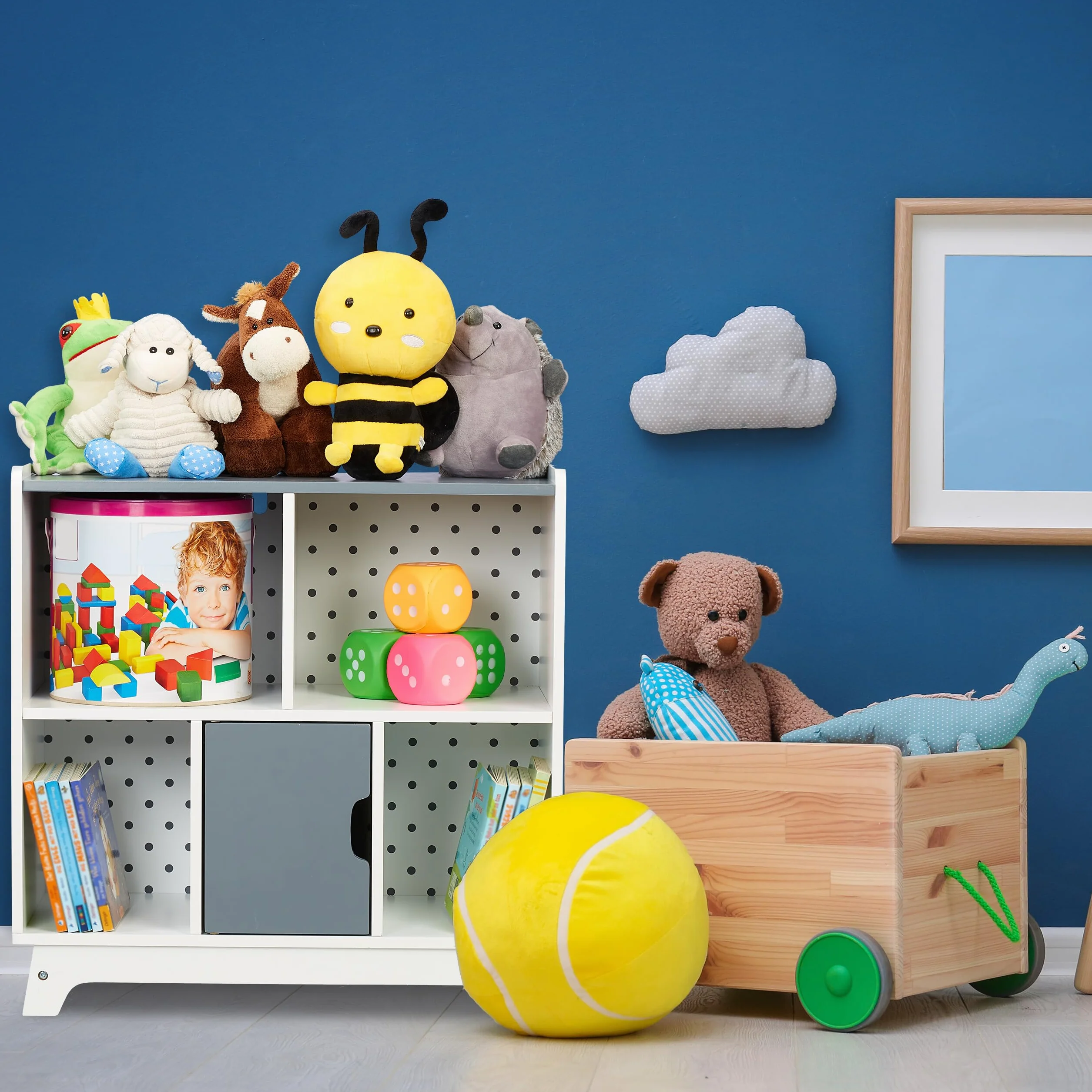 Relaxdays Scaffale Bambini 4 Scomparti Aperti 1 Porticina MDF 60x60x30cm Bianco Grigio