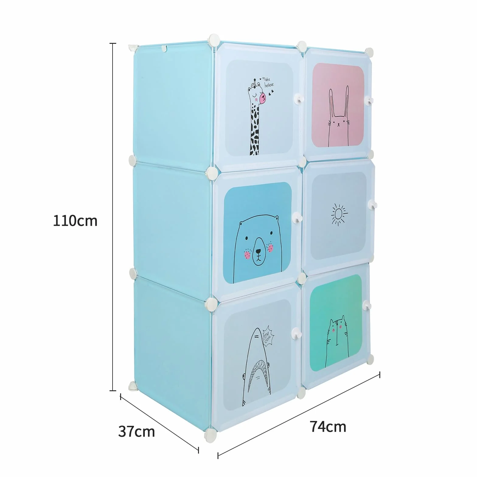 Armadio in plastica modulabile 6 cubi con ante per giocattoli 74x37x110 cm blu