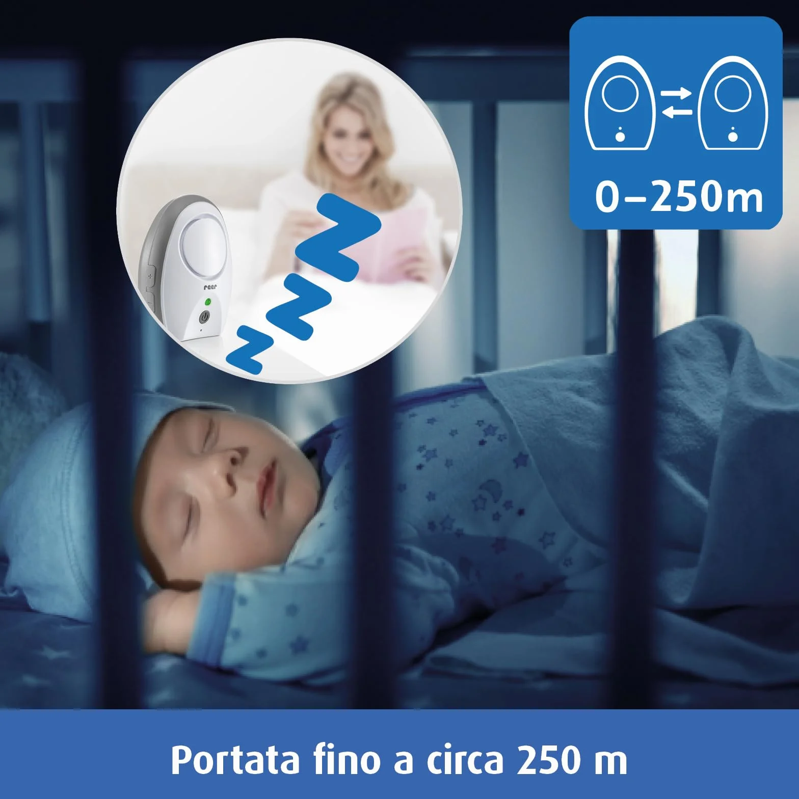 Reer Baby Monitor Digitale 50040 Neo — a Prova di Bug, Basse Radiazioni, Portata 250 m