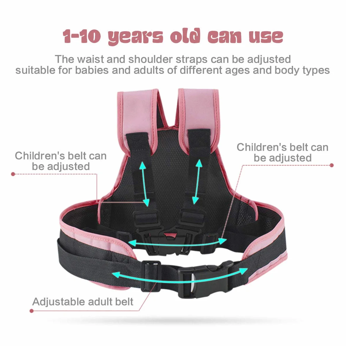 Auvstar Cintura di Sicurezza per Moto per Bambini Regolabile con Strisce Riflettenti 1-10 Anni