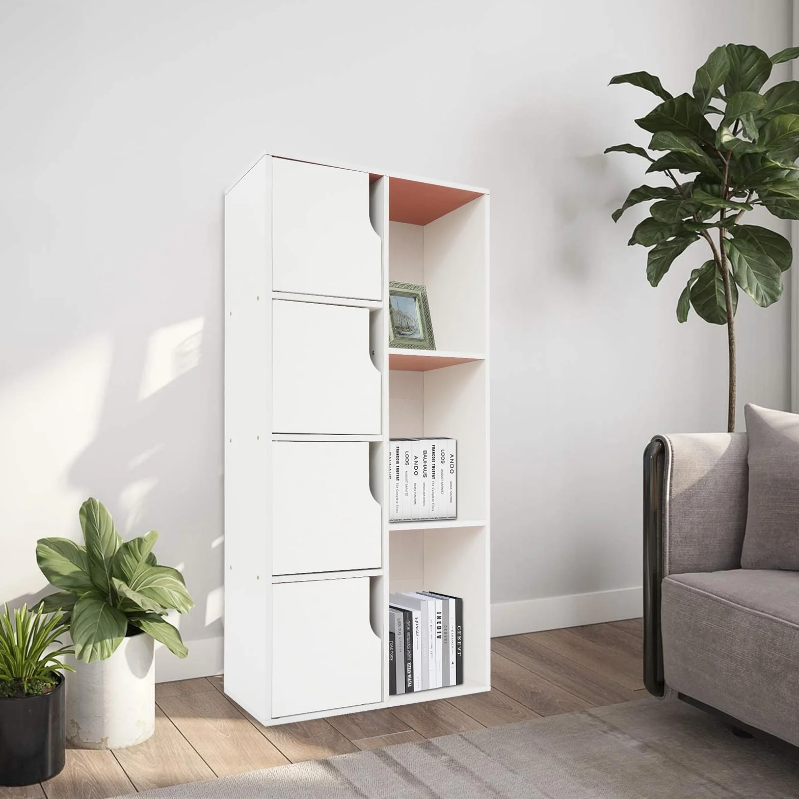 Armadio a Colonna Bianco Stretto 50x24x105 cm 7 Scompartimenti per Conservazione Soggiorno Camera da Letto