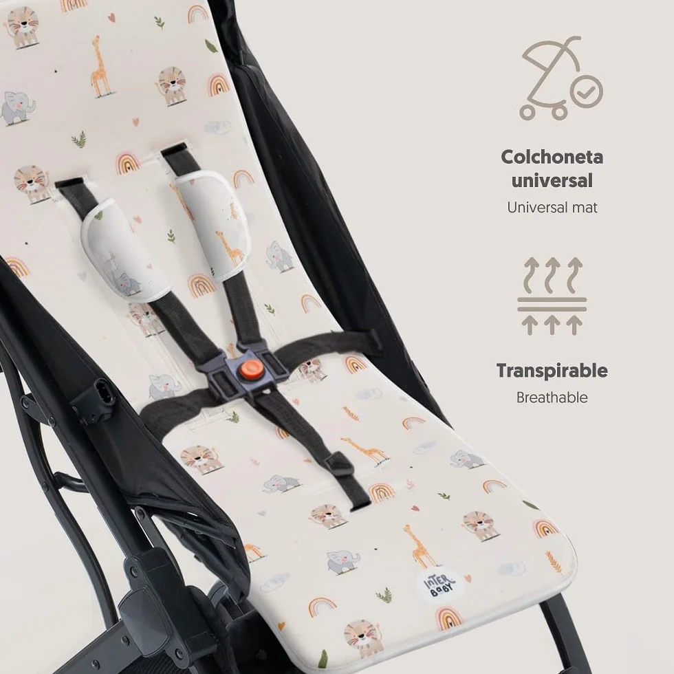 Materassino per passeggino universale Interbaby Safari Beige 100% cotone 84 x 34 cm traspirante