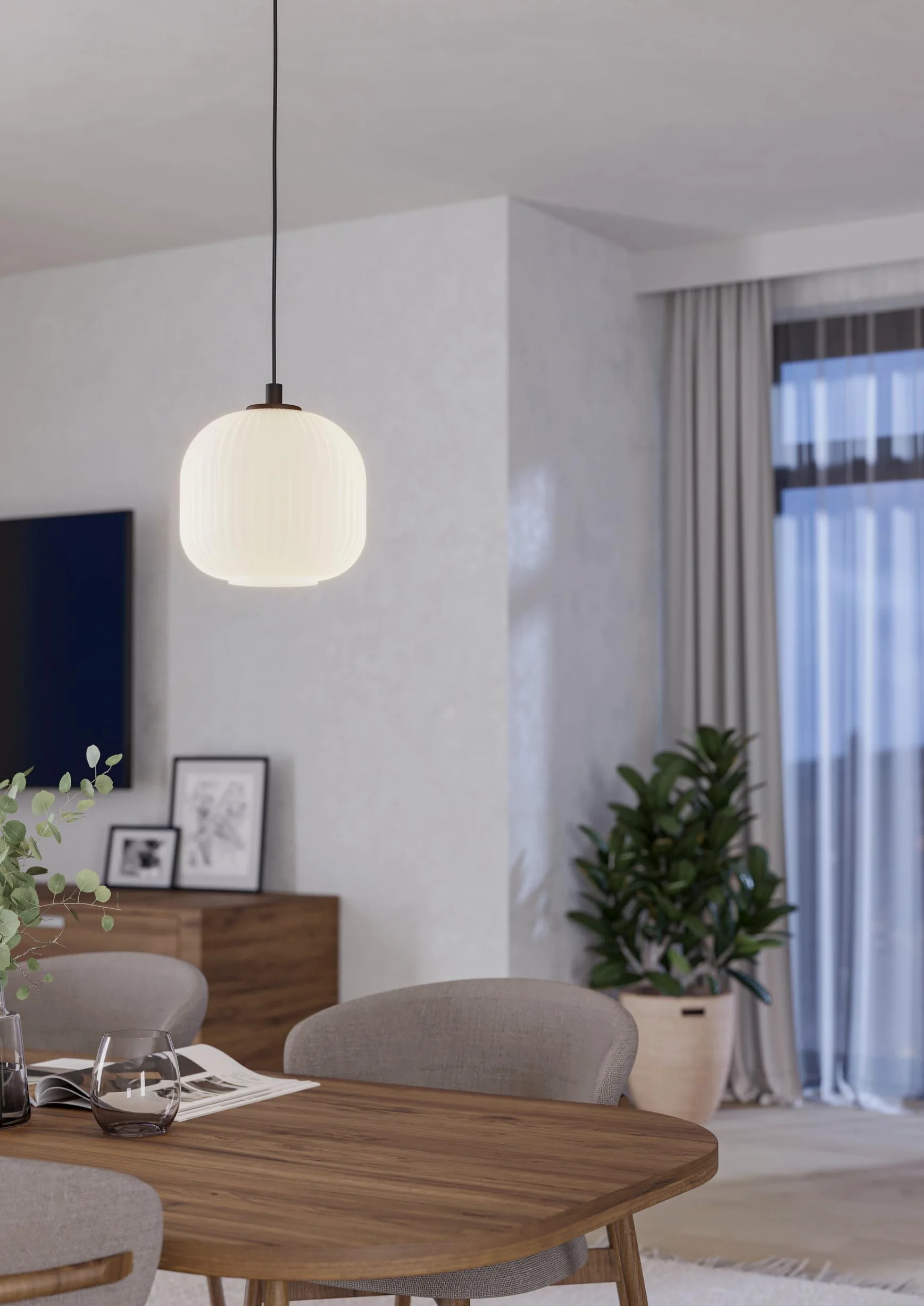 Eglo lampada a sospensione Mantunalle 1, luce a sospensione, illuminazione | in metallo in nero e vetro bianco, attacco E27, Ø 20 cm