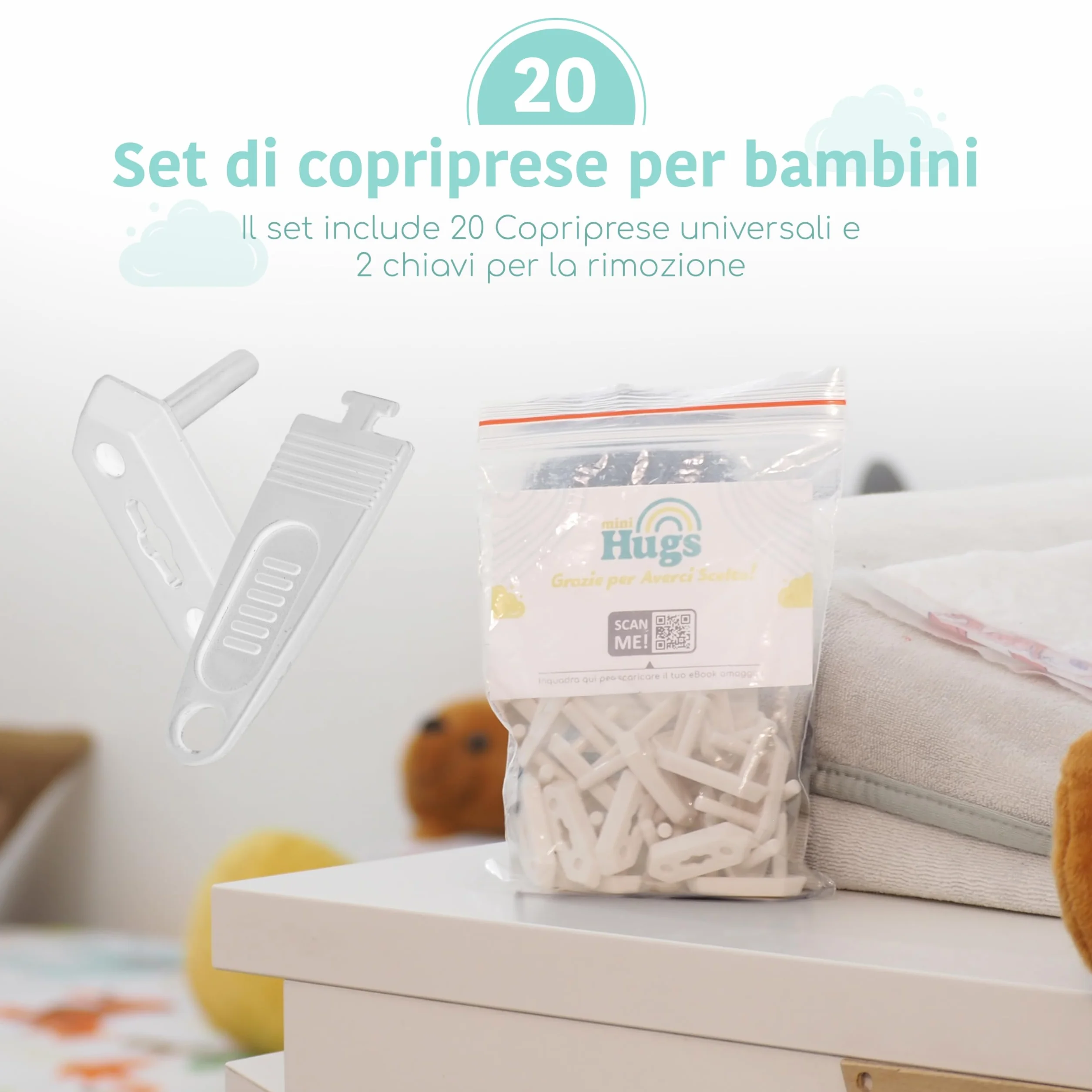 Set 20 Copriprese per Bambini Universali + 2 Chiavi