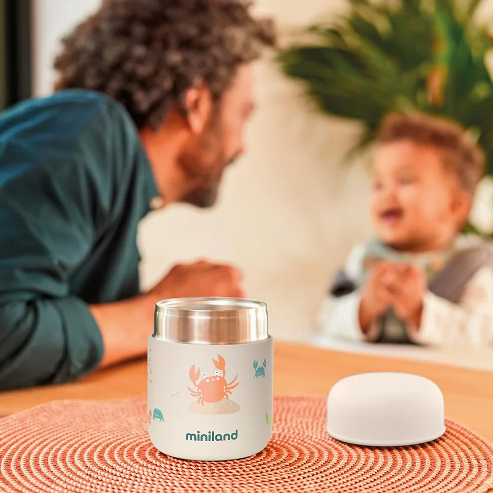 Miniland Thermos Bebè per Alimenti 280ml Acciaio Inox Mantiene Temperatura 24h Chiusura Ermetica Isolamento Doppia Parete