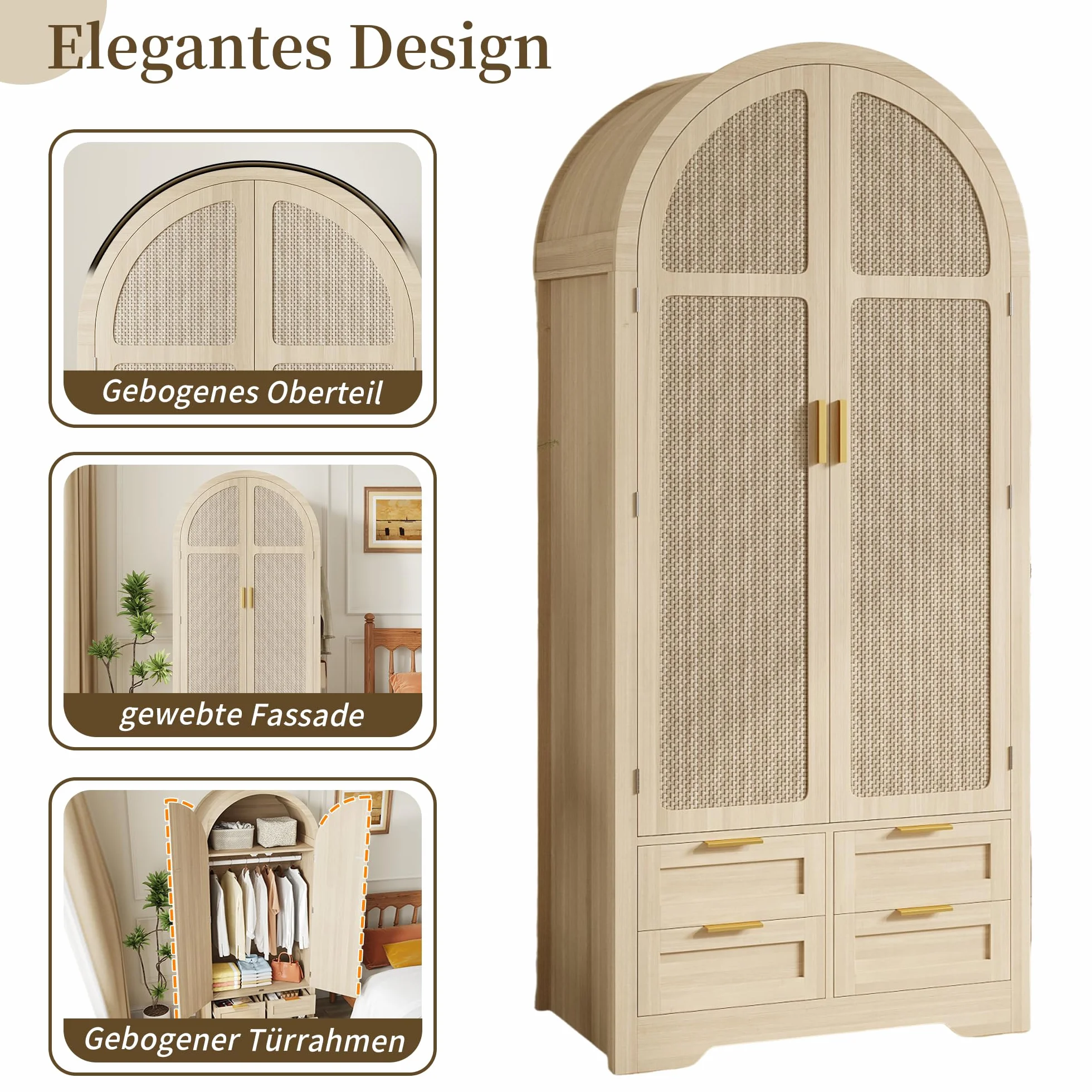 Armadio moderno 2 ante 80x50x179 cm con barra appendiabiti e cassetti