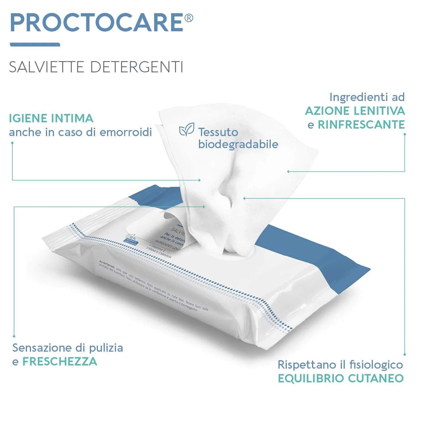 Proctocare Salviette Detergenti Dermovitamina Igiene Intima Trattamento Emorroidi Malva Calendula Tessuto Biodegradabile 15 pz