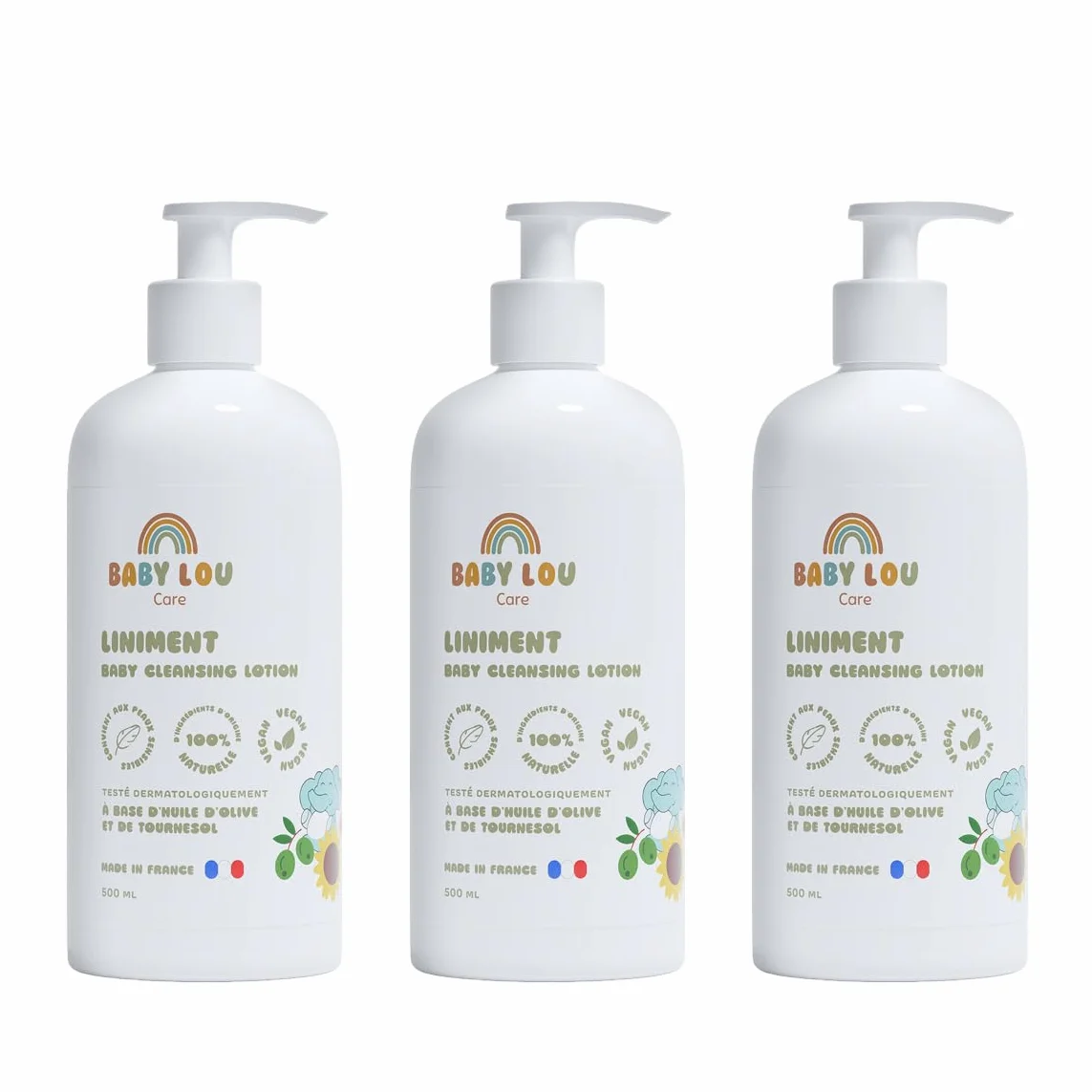 Linimento Bebè 3x500 ml Detergente Delicato Pelli Sensibili 100% Naturale Vegan Prodotto in Francia