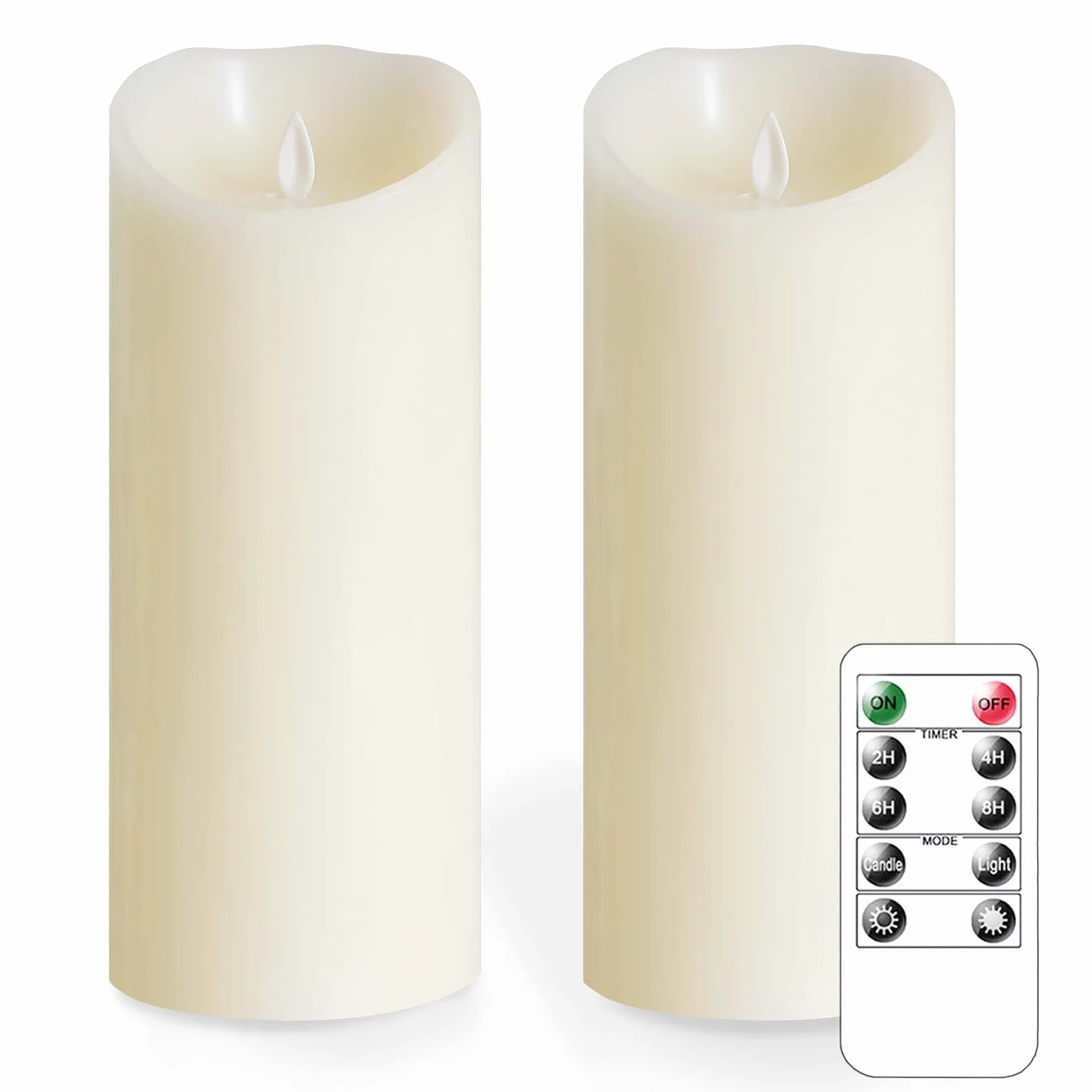 Candele LED Tremolanti Senza Fiamma Con Telecomando - 10 x 25CM, a Batteria, Tempistica, Pilastro di Cera Reale, Avorio - Confezione da 2 Elettriche Finte di Lunga Durata