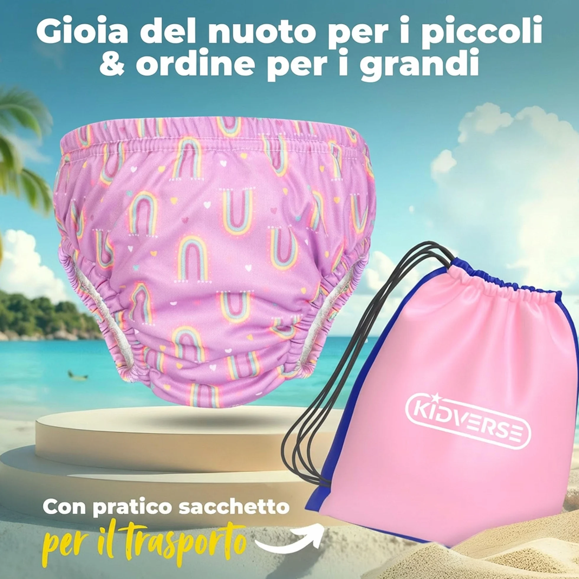 KIDVERSE Pannolini da nuoto riutilizzabili per neonati fino a 6 mesi con borsa per il trasporto