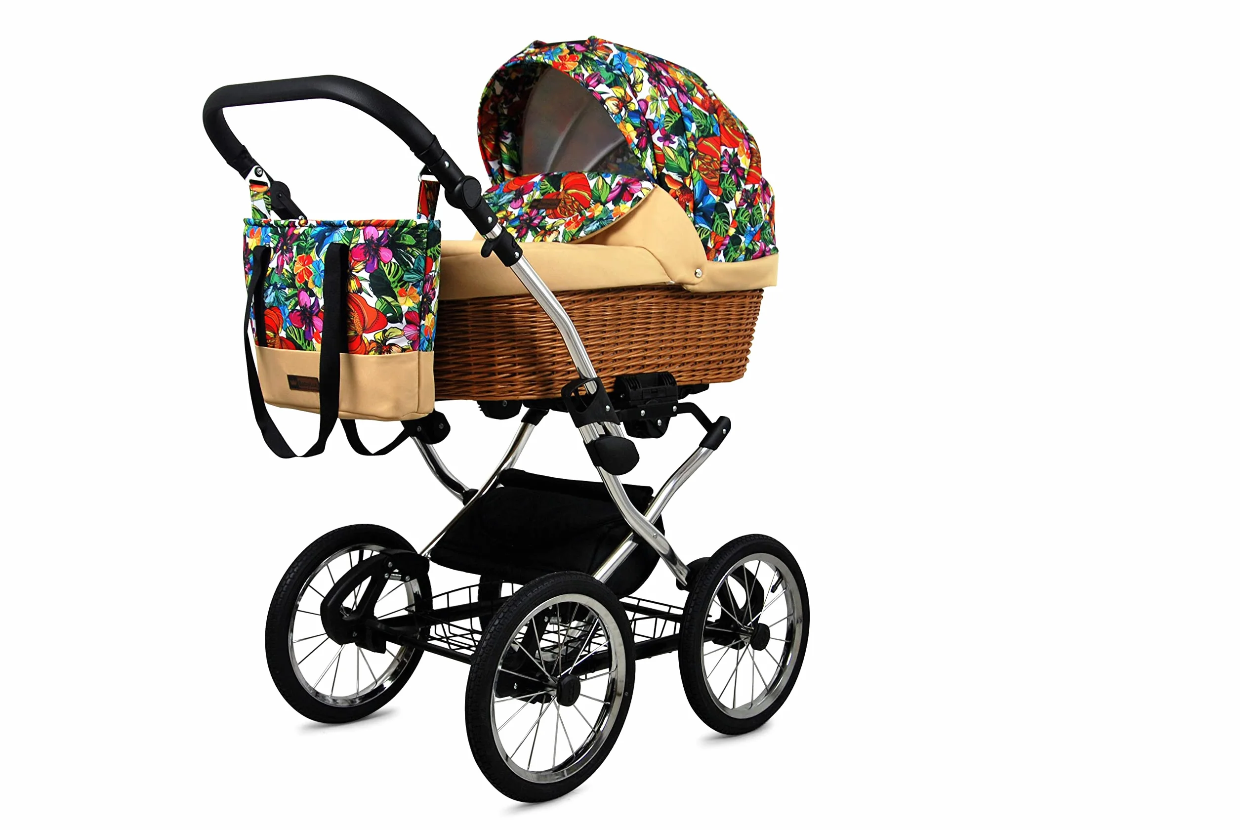 BabyLux ALU 2in1 Passeggino per Bambini - 59x105x125cm Max 15kg Jungle Flowers Silver Frame