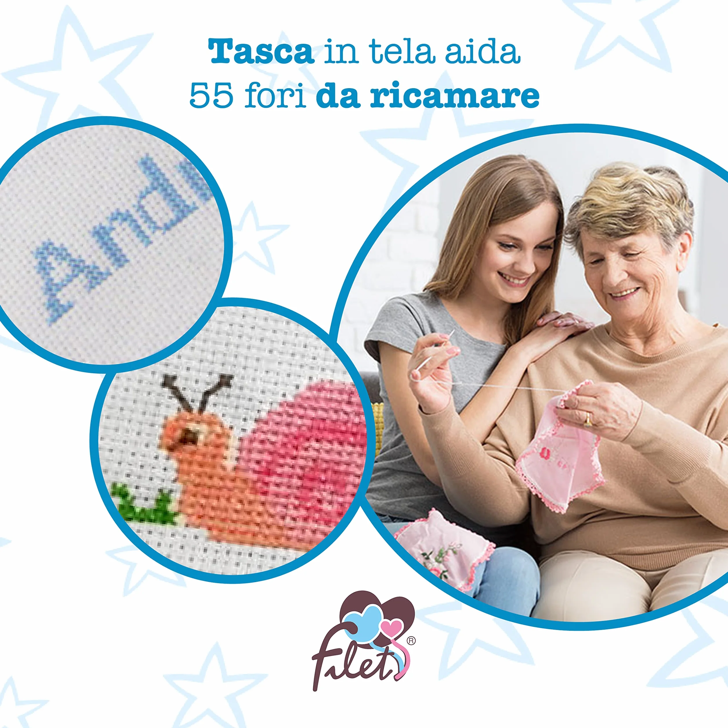 Bavaglino Da Ricamare Con Colletto Tasca in Tela Aida 55 fori Chiusura con Velcro Neonati 1 Unità