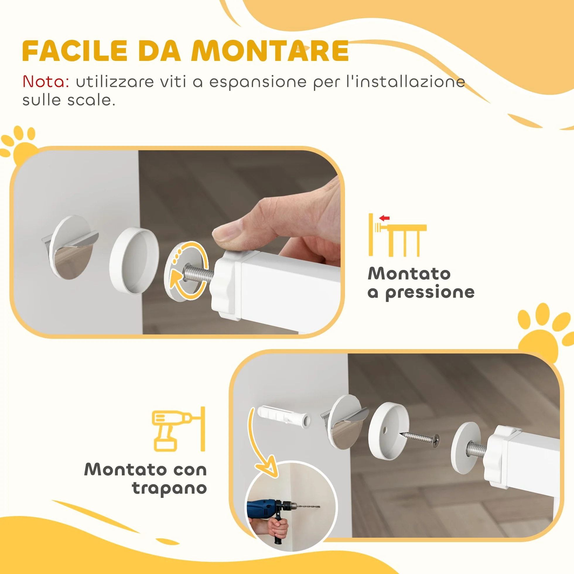 PawHut Cancelletto di Sicurezza per Cani Estensibile 75-85 cm, Cancellino Alto 76 cm, Fissaggio a Pressione, Bianco