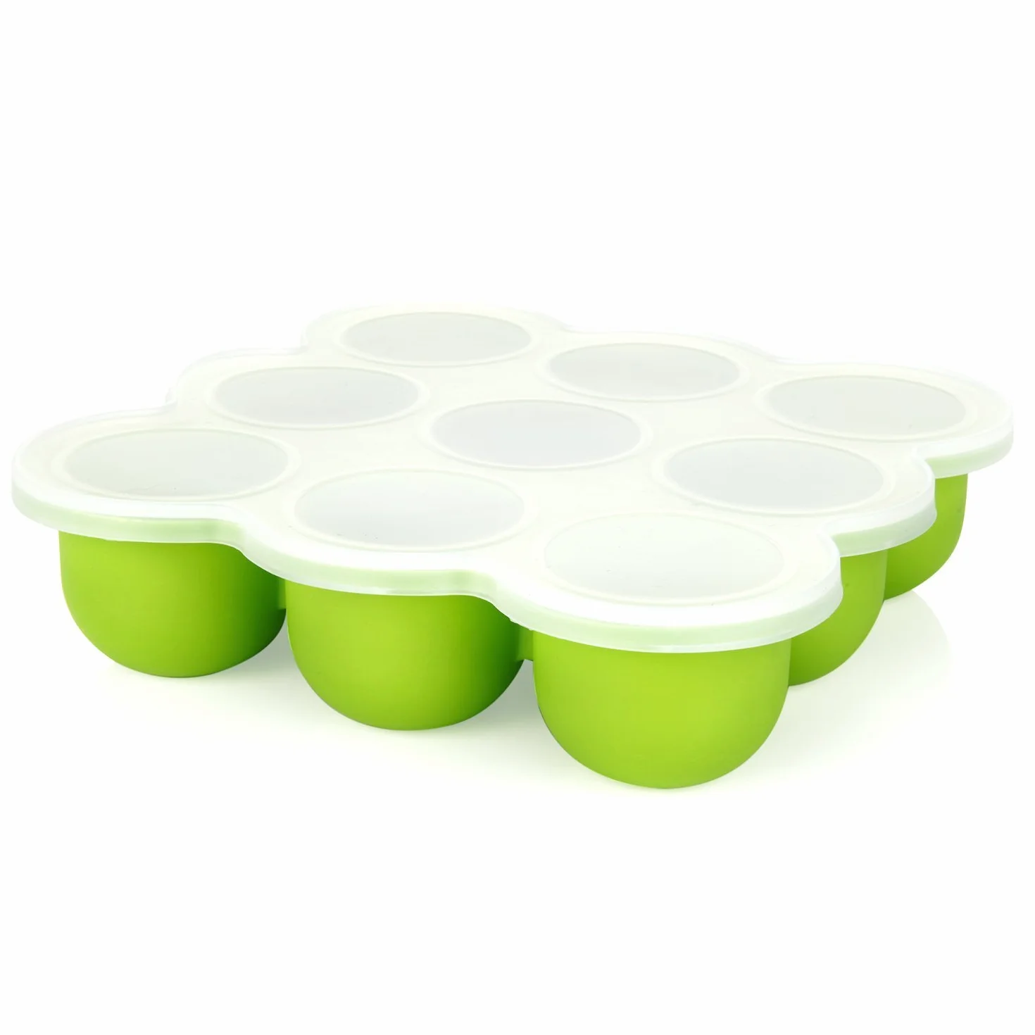 Contenitore Pappa Silicone per Bimbi con 9 Stampini - Contenitore Freezer Coperchio Rimovibile Verde