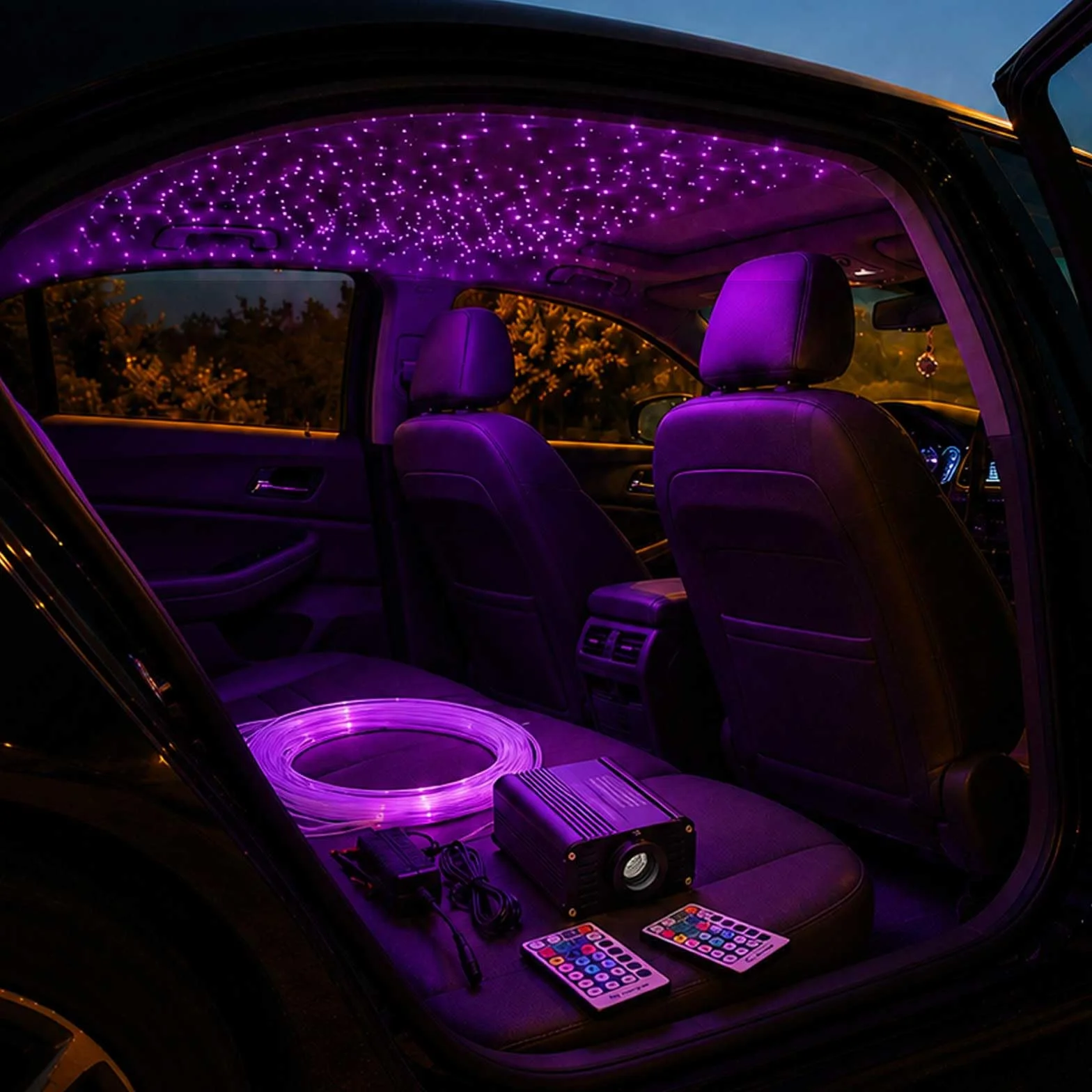 DEWEL Luce in Fibra Ottica, 16W RGBW Cielo Stellato, 450 pz*0.75mm*2m LED per Casa/Auto, Telecomando a 28 Tasti/Starry Sky Plafoniere Kit per Soffitto Room Decor