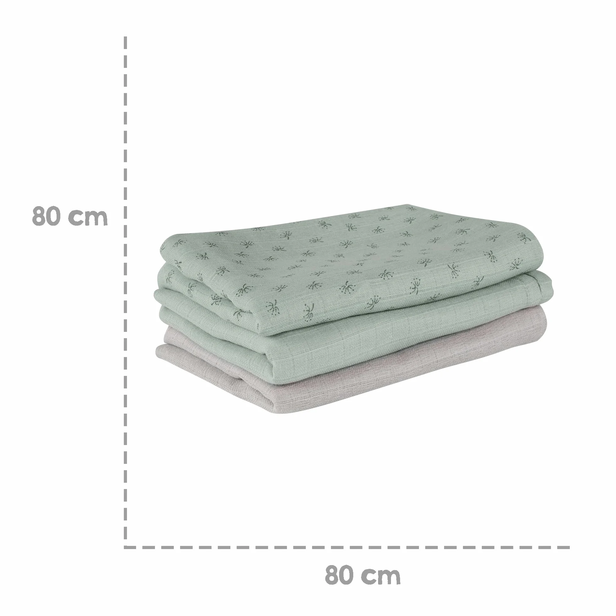 roba Set 3 Lenzuolini Bio Lil Planet - Mussola Cotone Biologico GOTS 80x80 cm Traspirante Idrorepellente Lavabile Verde