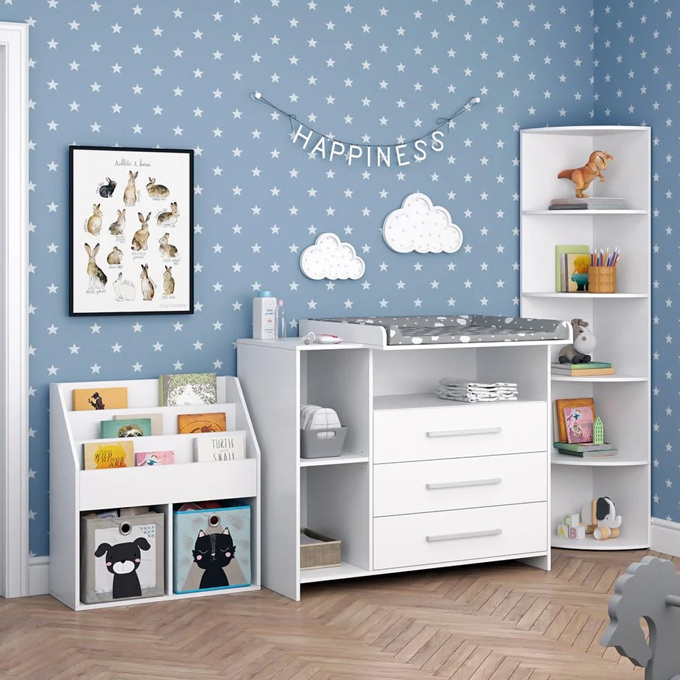 Vicco Set mobili bambini Oskar bianco 3 parti fasciatoio scaffale giocattoli libreria convertibile cassettiera